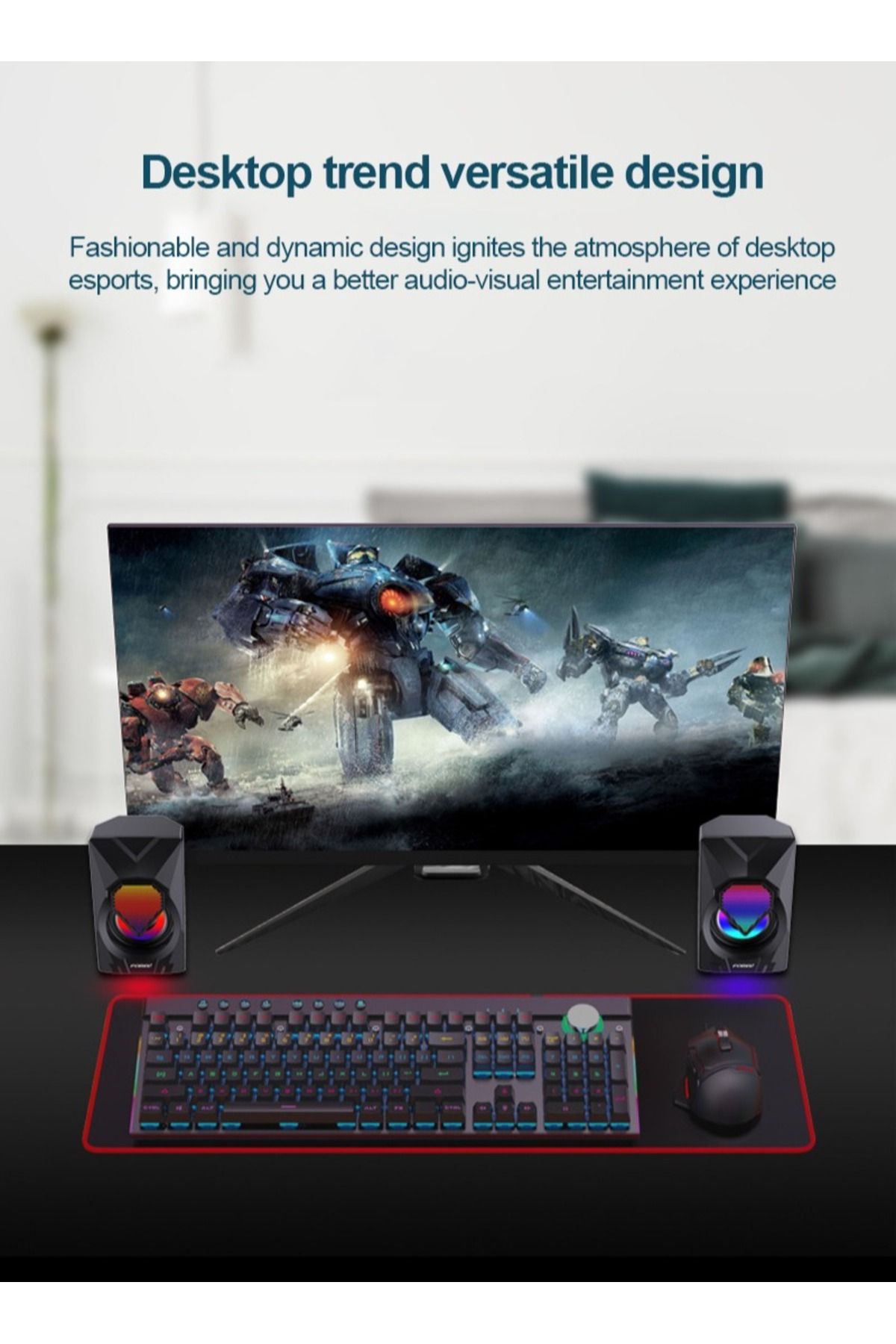 Forev-مكبر صوت صغير RGB للكمبيوتر الشخصي، مكبر صوت سلكي USB لسطح المكتب للهواتف/الأجهزة اللوحية/الكمبيوتر/الكمبيوتر المحمول 6