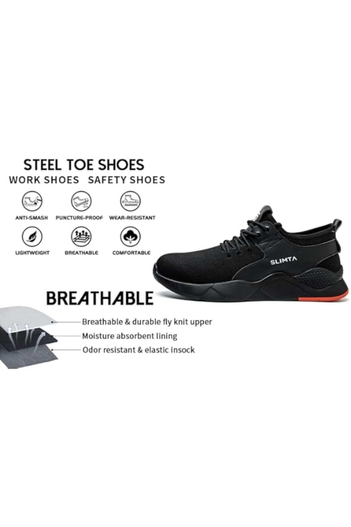 SLIMTA-Safety Shoes for Men Women Steel Toe Boots Non-Slip Lightweight Breathable Sneakers 3