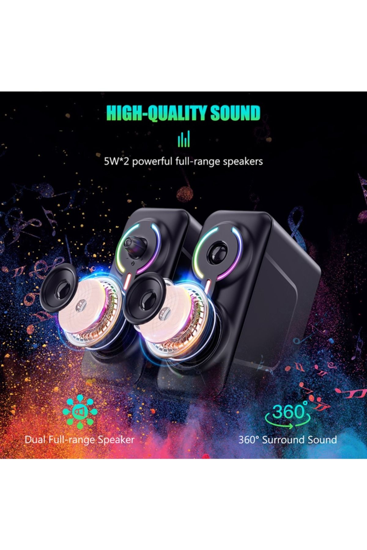 Onikuma-مكبرات صوت كمبيوتر سلكية/لاسلكية مزودة بتقنية البلوتوث RGB، ومكبرات صوت للألعاب مزودة بمضخم صوت LED وصوت جهير عميق 5