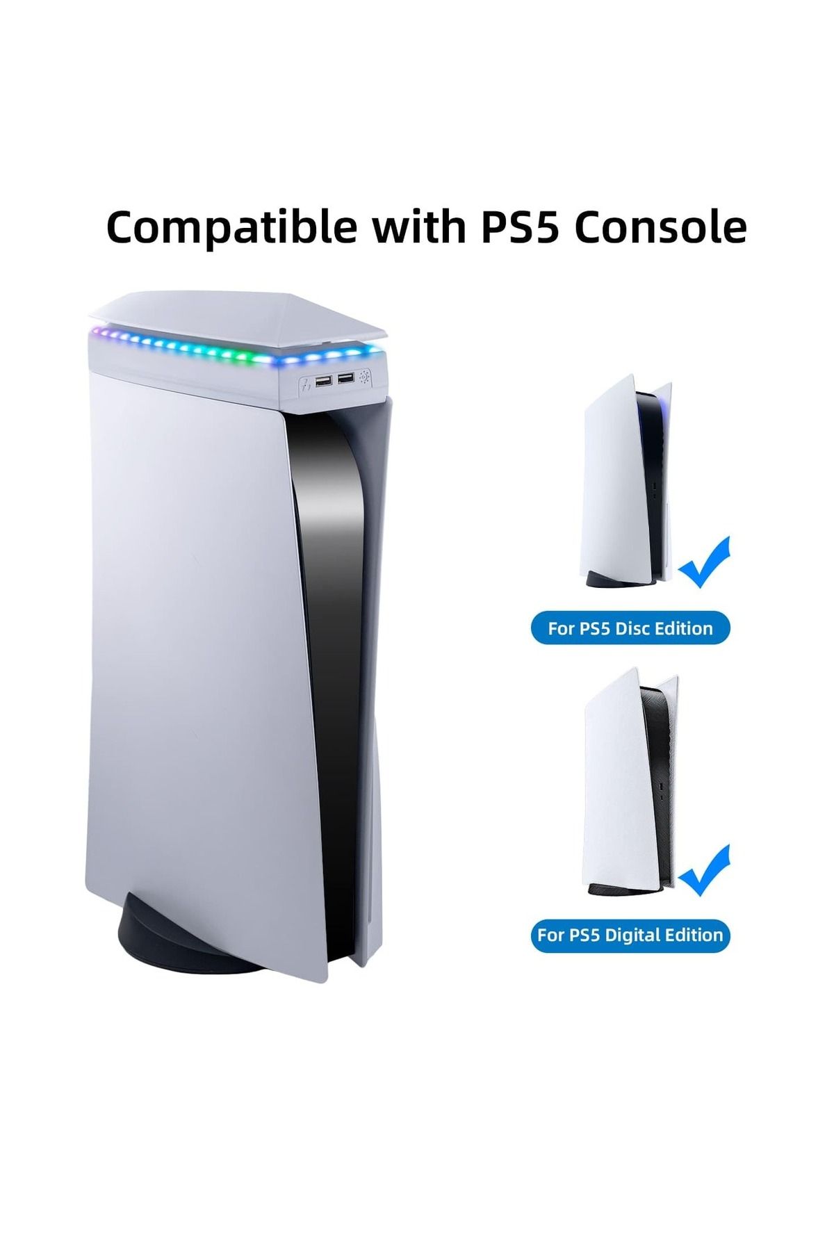 FlashHawk-PS5 Top Cooling Fan with 7 Modes RGB Light, Low Noise Cooler Compatible 7