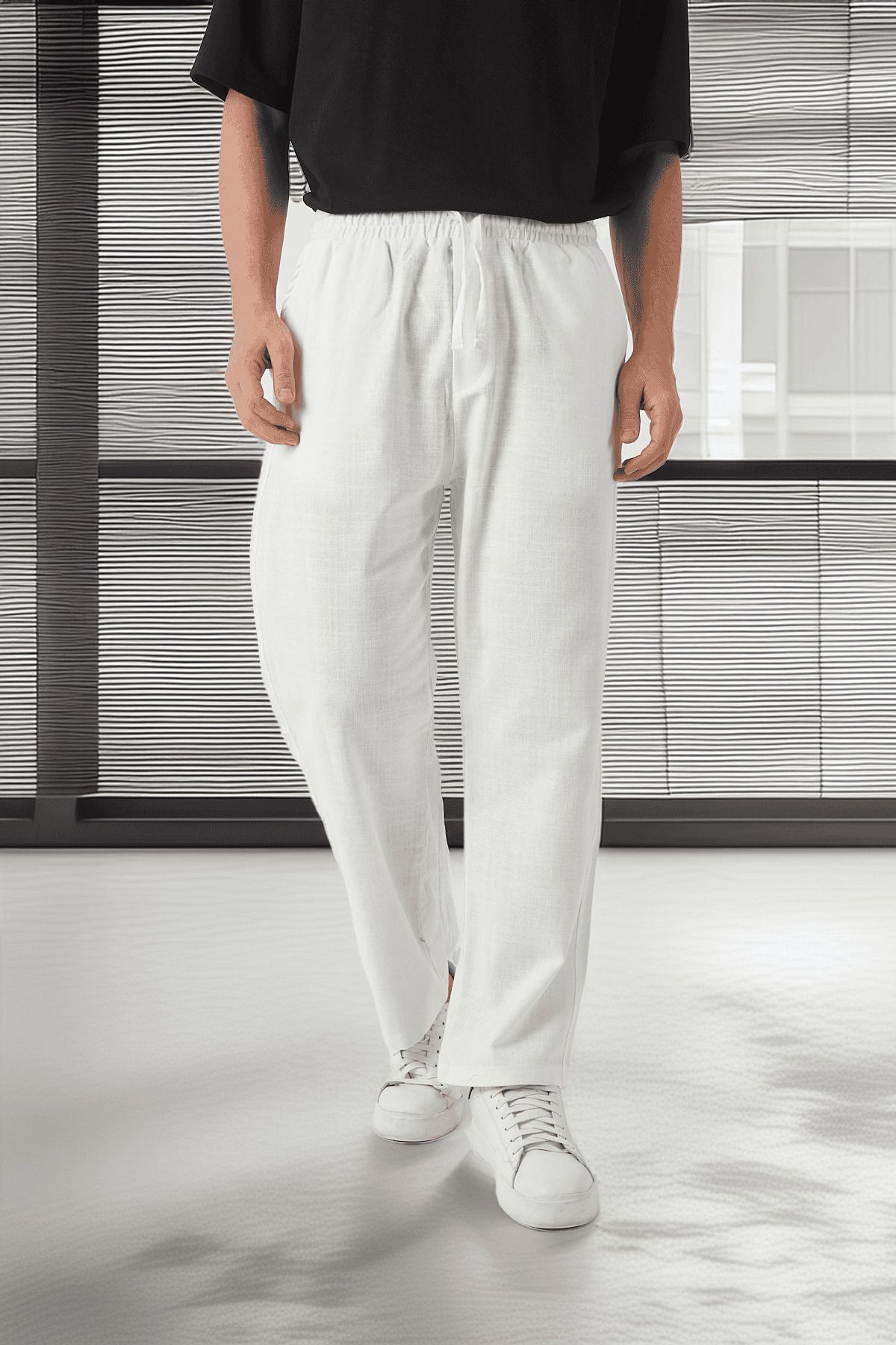 Valiberta-Lightweight and Breathable Cotton Comfortable Fit Baggy Men's Trousers - Ecru 4