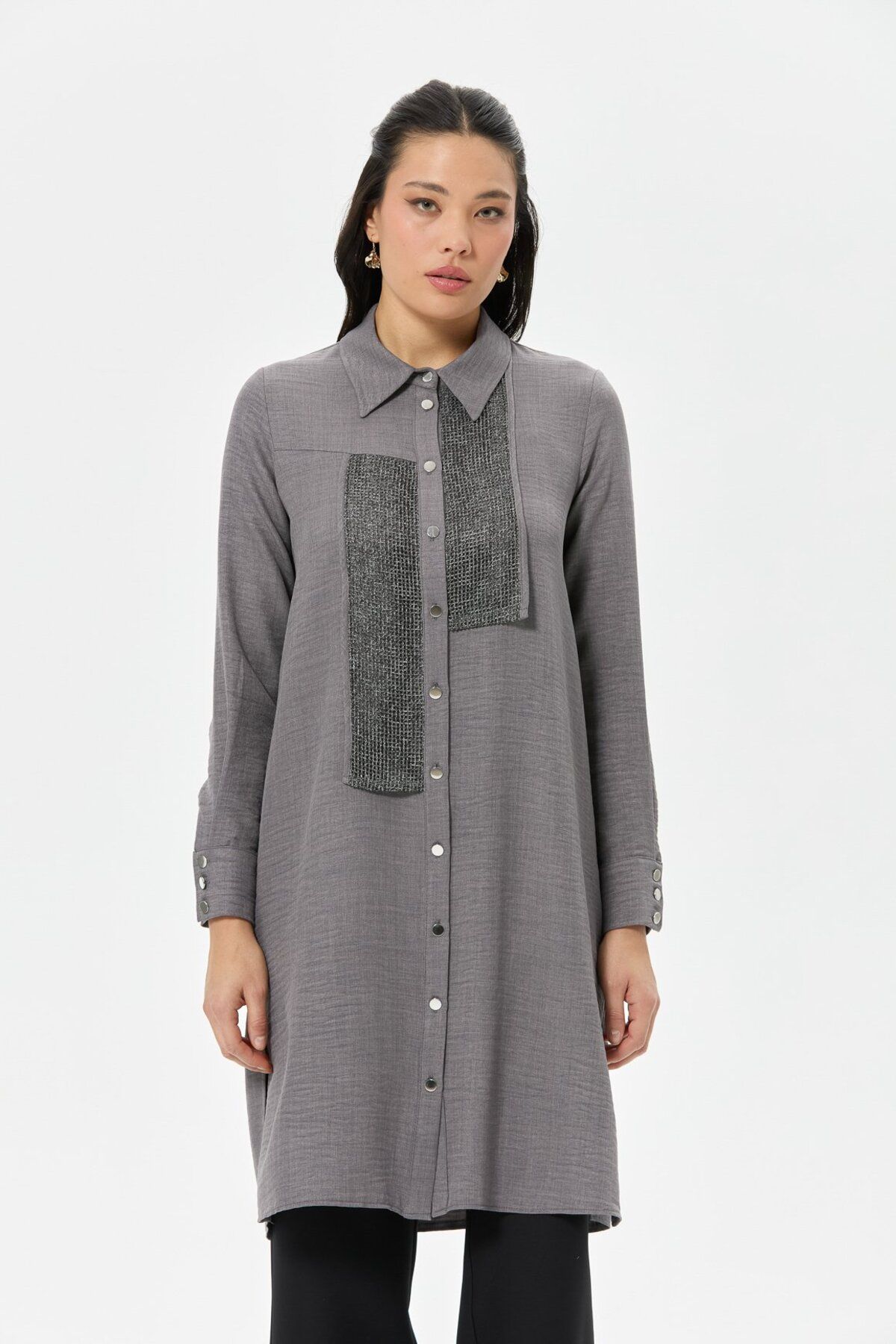 Esswaap-Detailed Buttoned Tunic - Anthracite Mesh Combination 3