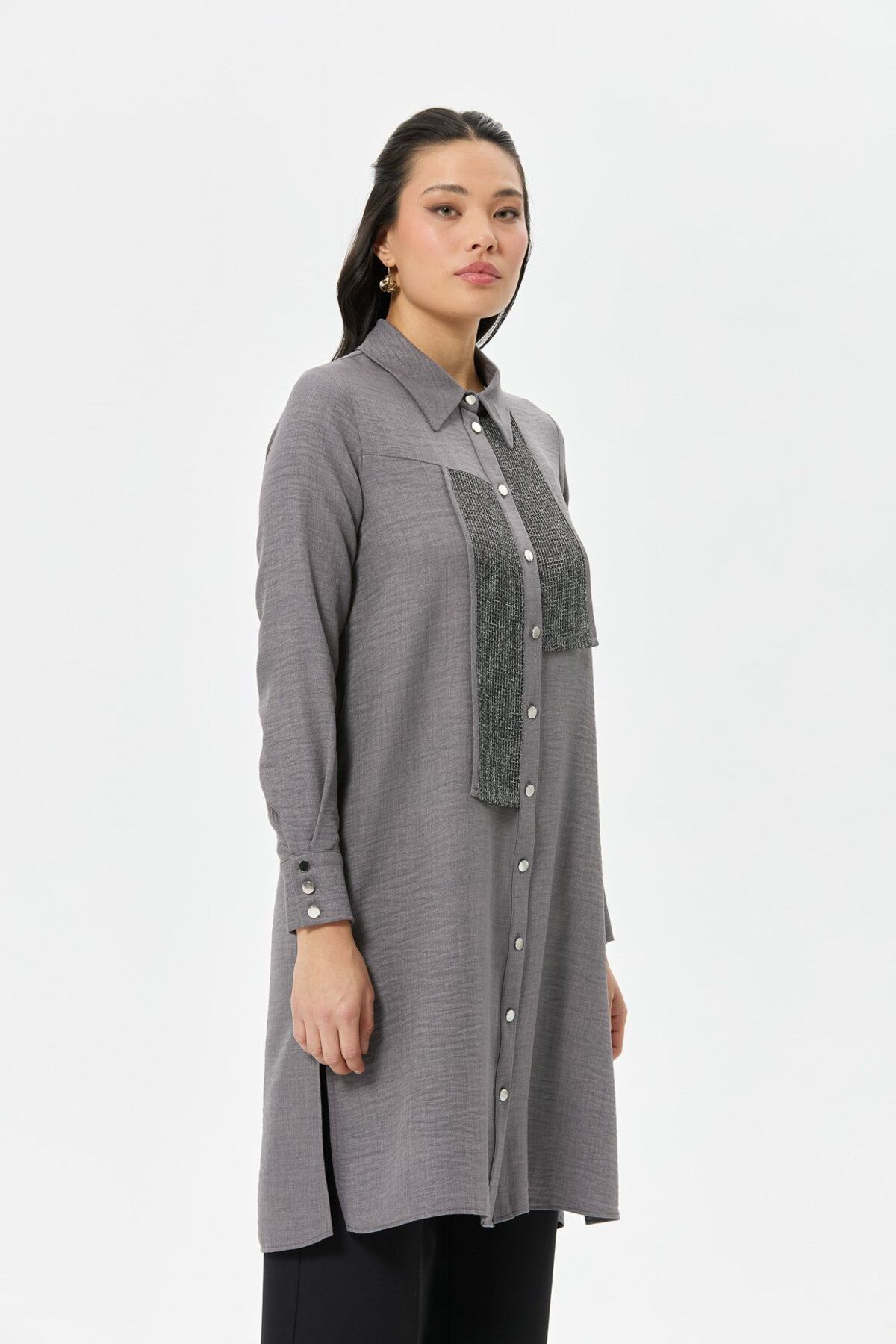 Esswaap-Detailed Buttoned Tunic - Anthracite Mesh Combination 6