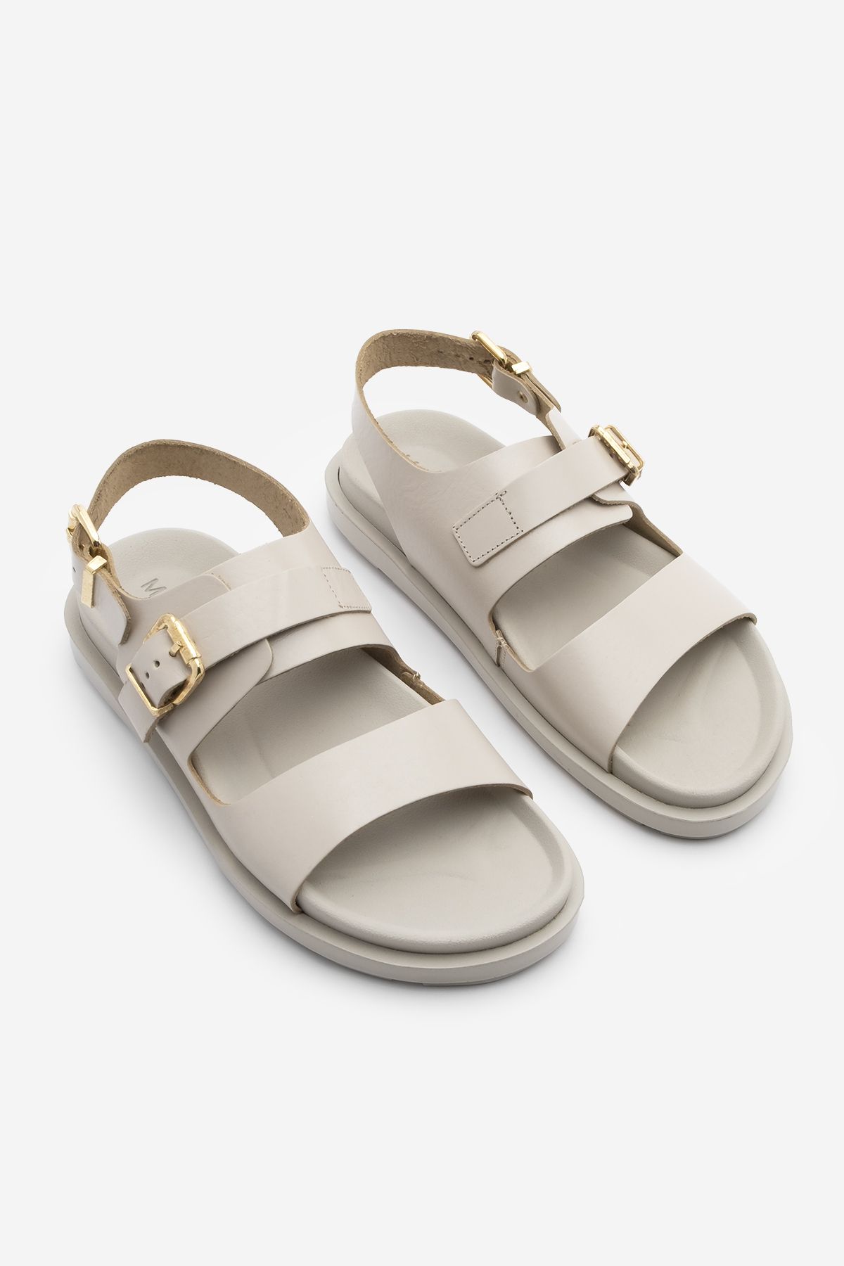 Marjin-Lässige Sandalen – Ecru beleuchtetes Sırif-Leder mit doppeltem Riemen und Knöchelriemenschnalle 5