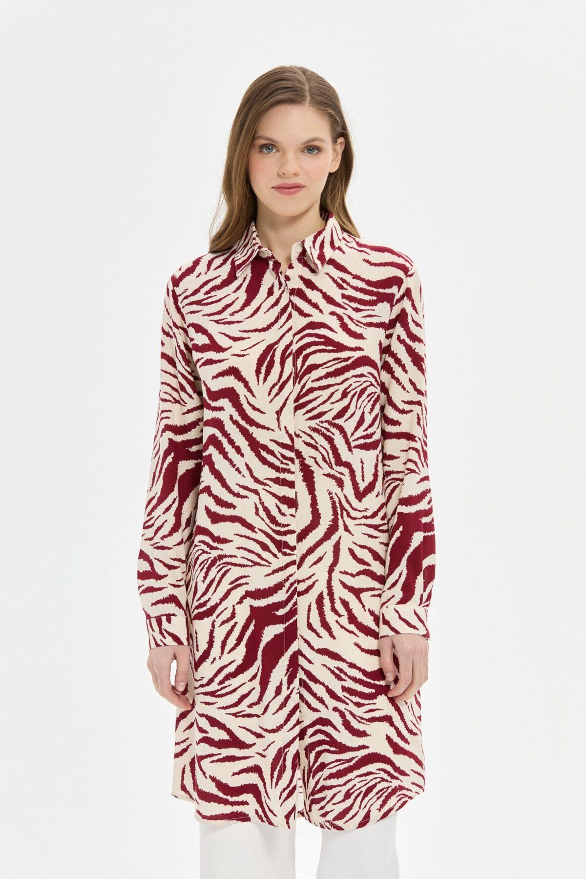 Esswaap-Zebra Patterned Tunic Claret Red 2