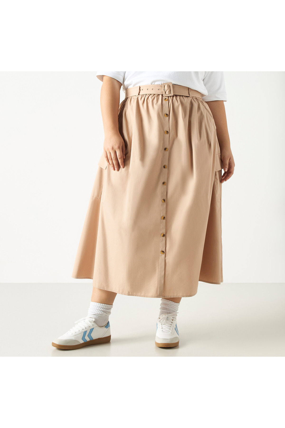 FAV-A-line Midi Skirt with Button Closure and Belt 2