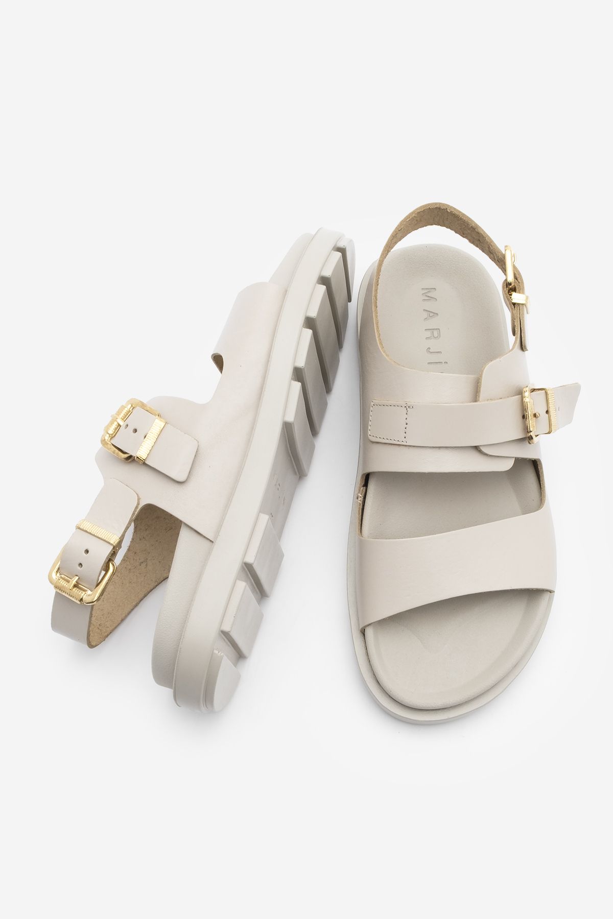 Marjin-Lässige Sandalen – Ecru beleuchtetes Sırif-Leder mit doppeltem Riemen und Knöchelriemenschnalle 7