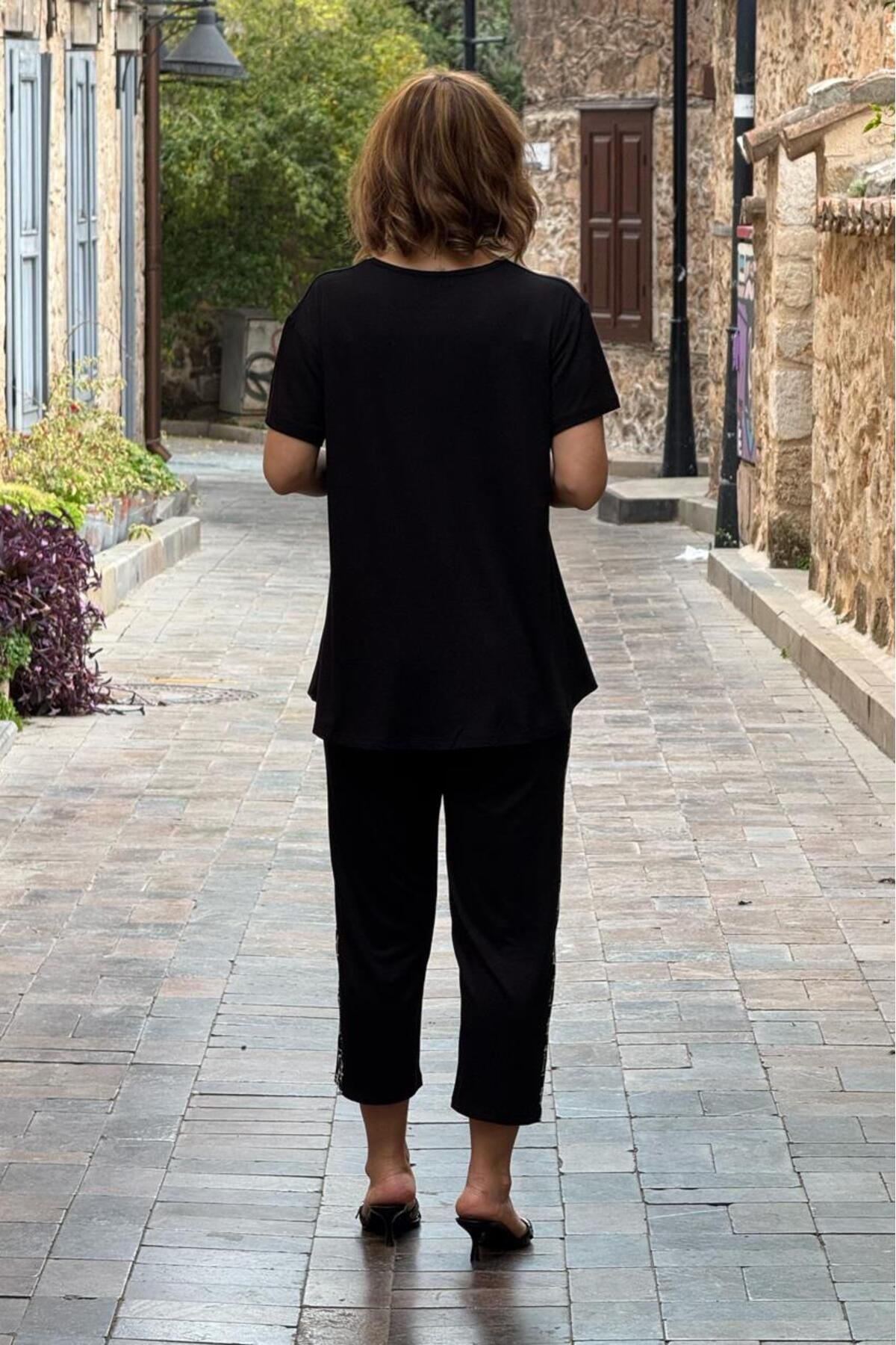 Nevin Kaya Moda-Black Cotton Capri Suit with Chest Pocket 3
