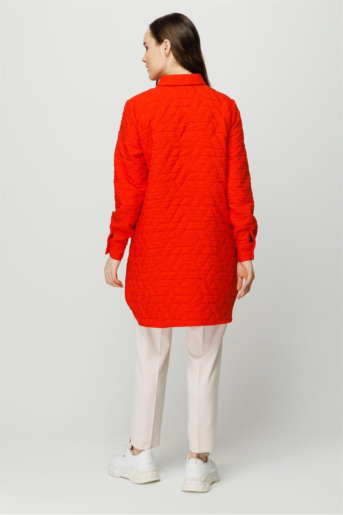 Esswaap-Light Fabric Double Pocket Scallop Detailed Wear Off Jacket Orange 6