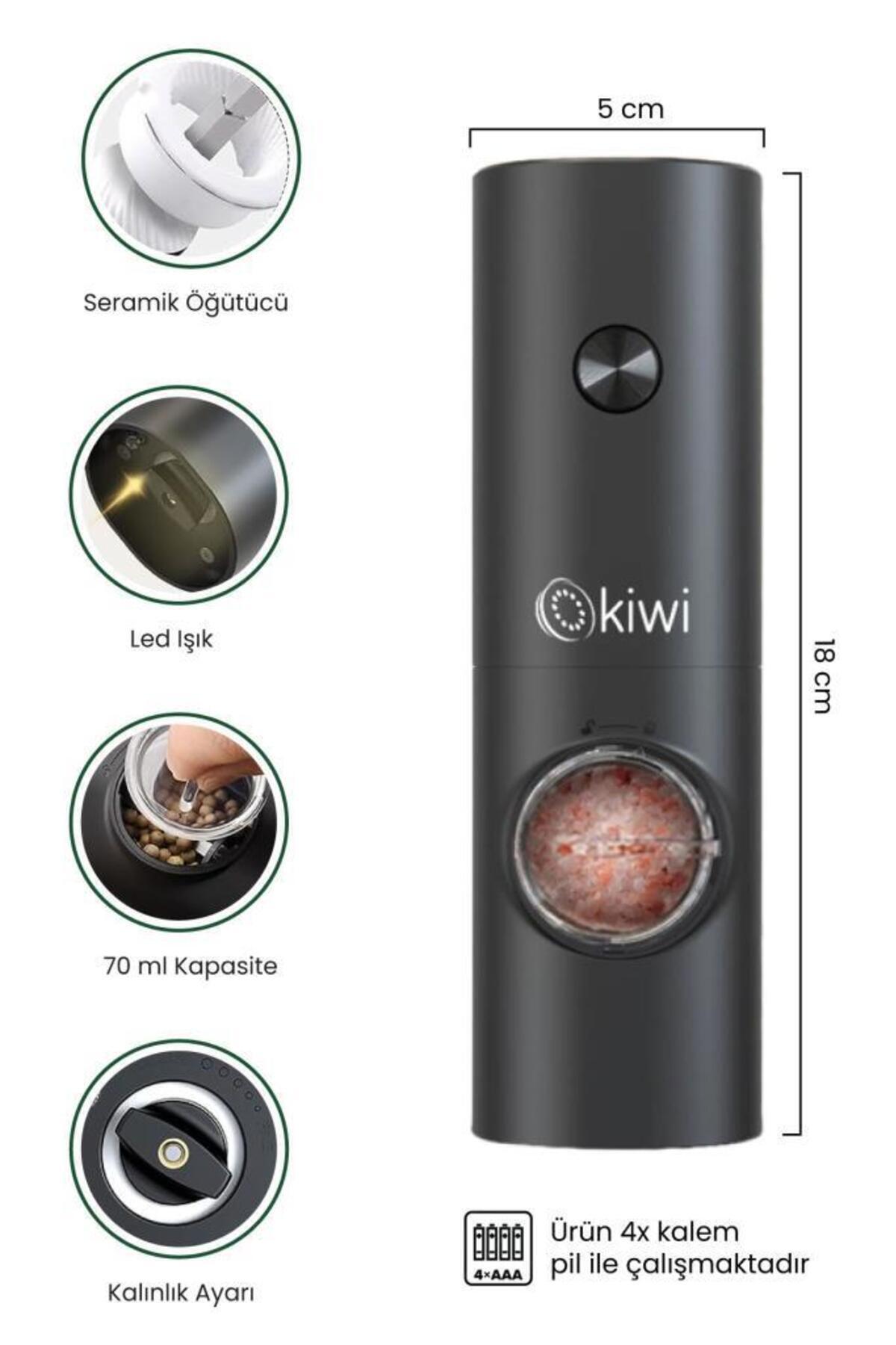 ハピオカ　気功セット Kiwi Kspg-4849 Pilli Işıklı Tuz Karabiber Değirmeni Tekli Otomatik