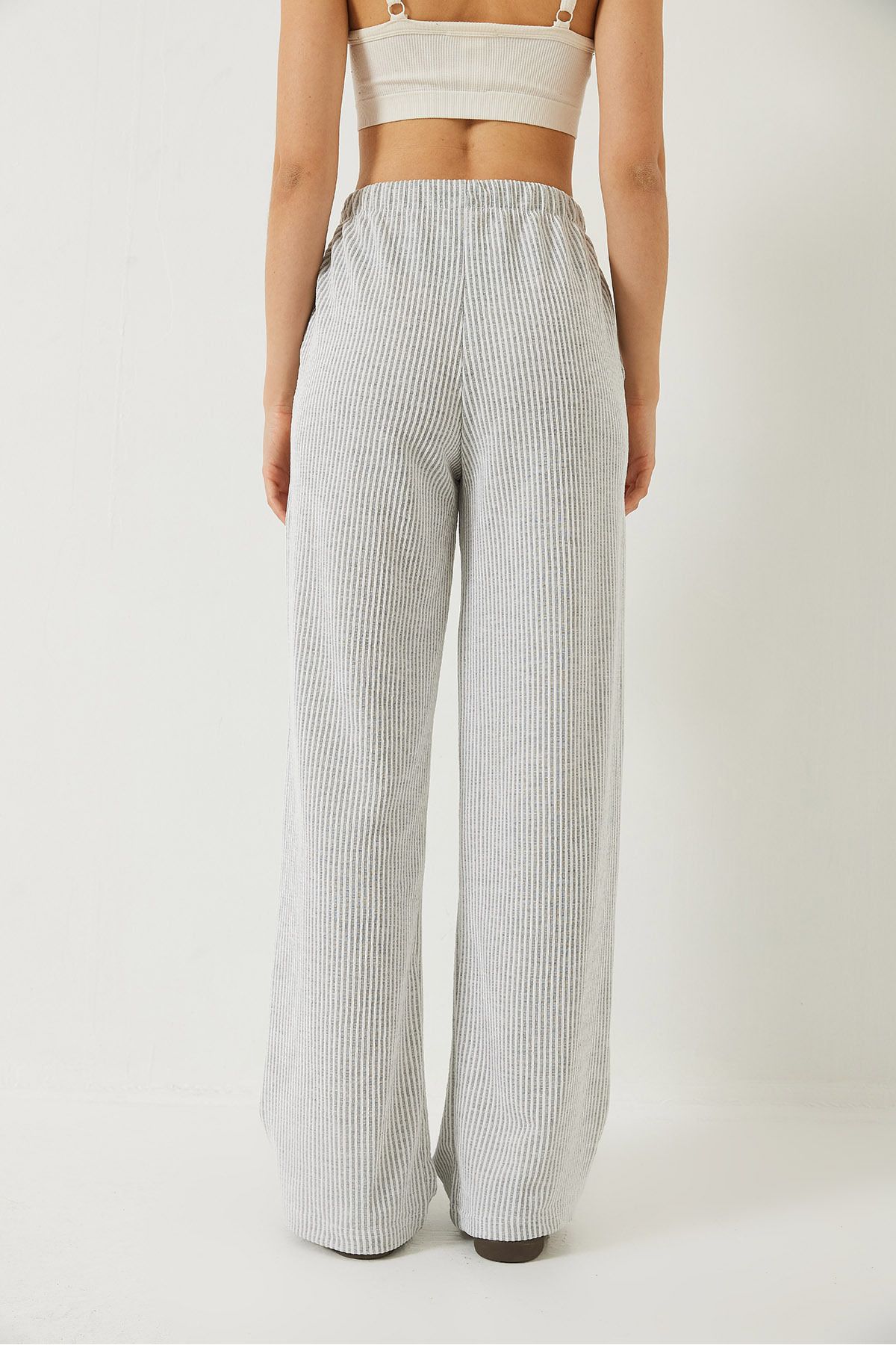 Bianco Lucci-Pantaloni de bază cu buzunare elastice în talie în dungi 60284003 7