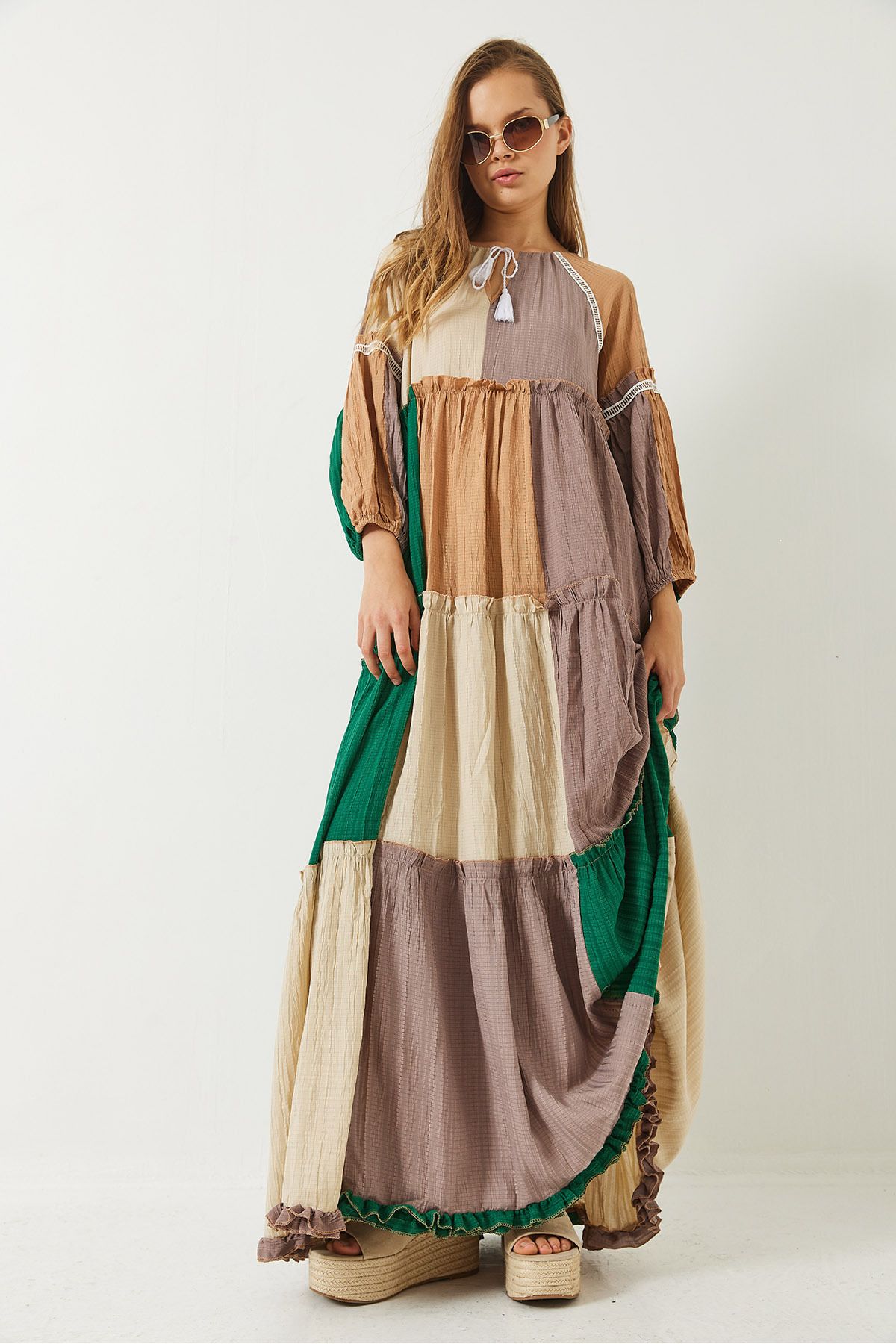 Bianco Lucci-Rochie boemă lungă Seersucker Piece pentru femei 6008 60283009 4
