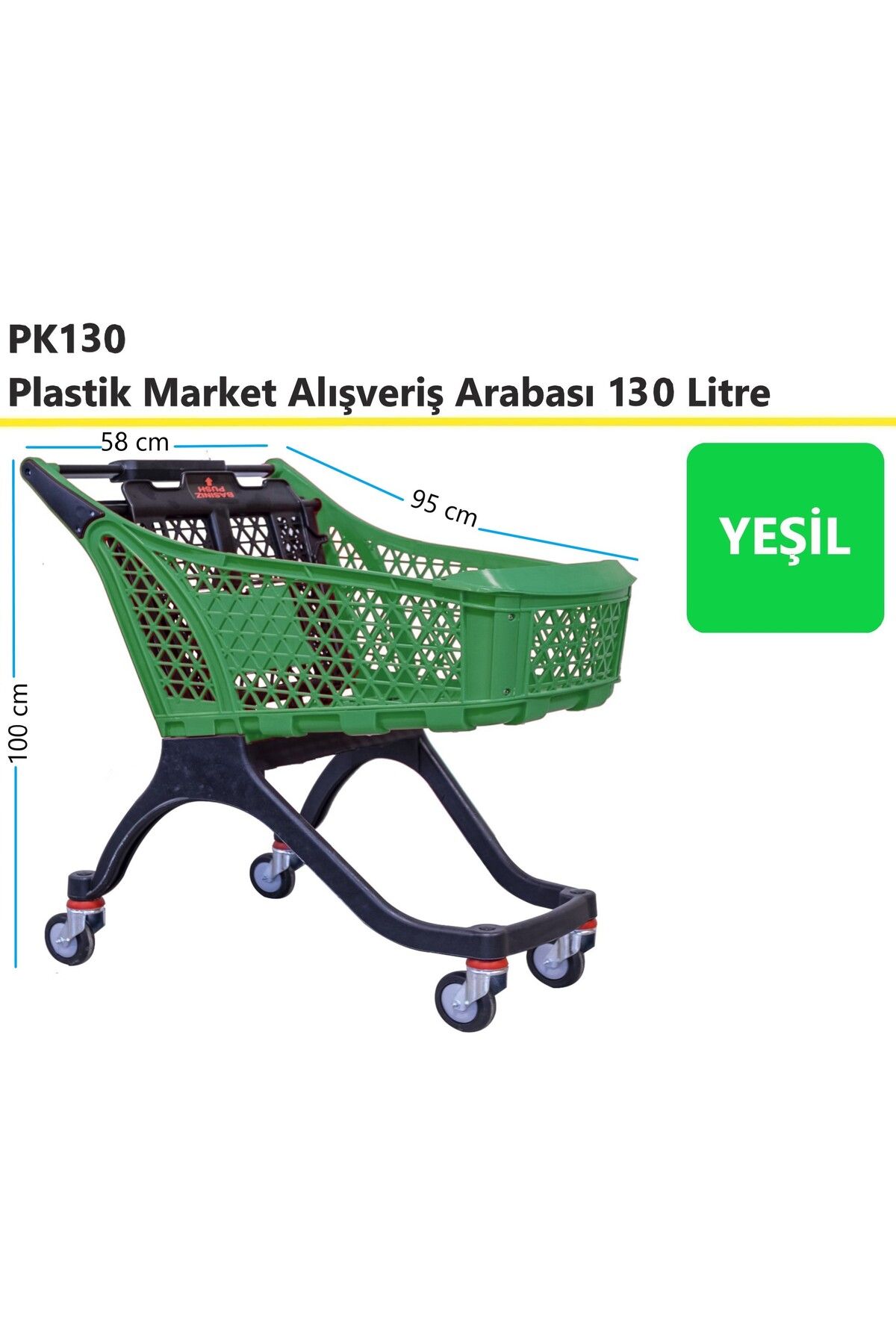 akdenizpos PK130 Plastik Market Alışveriş Arabası 130 Litre Yeşil