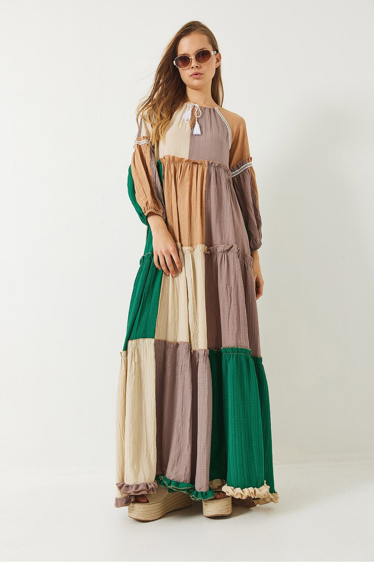 Bianco Lucci-Rochie boemă lungă Seersucker Piece pentru femei 6008 60283009 2