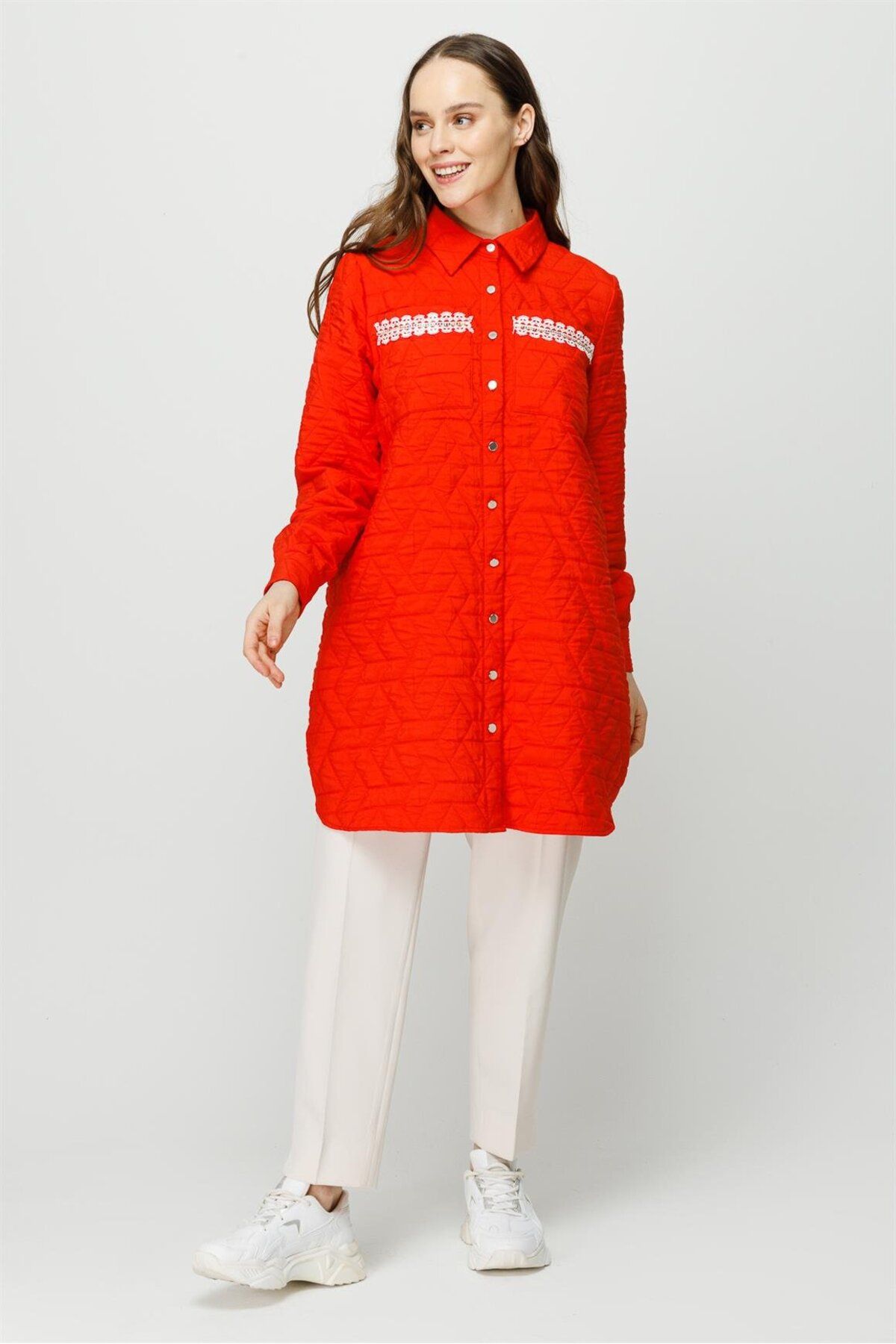 Esswaap-Light Fabric Double Pocket Scallop Detailed Wear Off Jacket Orange 1