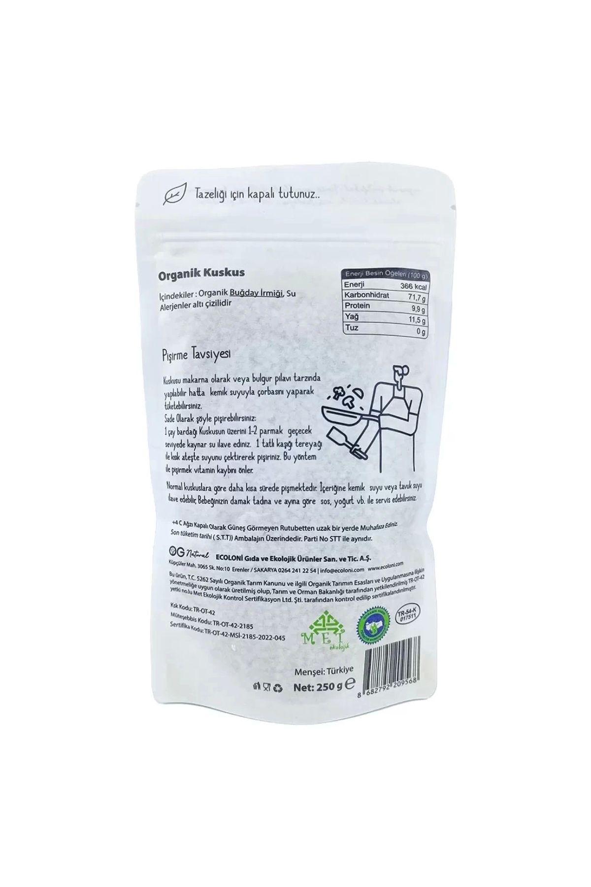 OG natural Organik Sade Bebek Kuskus 250 gr