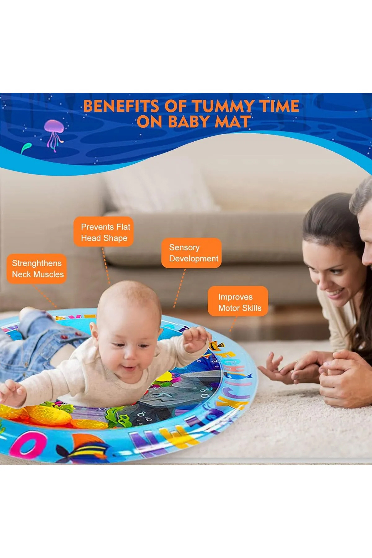 AboutThePerfect Mavi Şişme Su Oyun Matı, Bebek ve Çocuklar İçin Eğlenceli Geliştirici Oyun Alanı fotoğrafı 6 (önizleme)