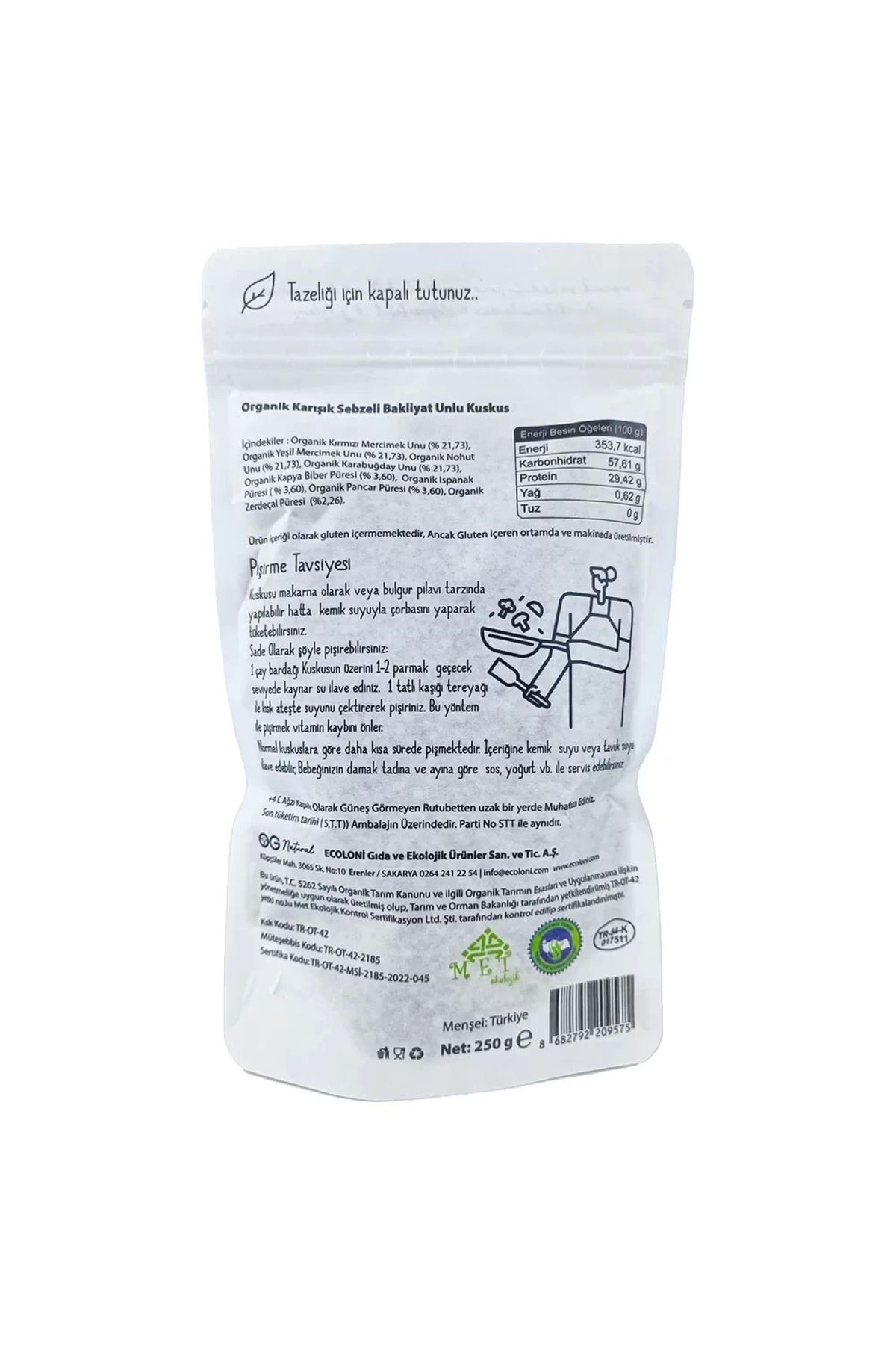 OG natural Organik Karışık Sebzeli Bakliyat Unlu Bebek Kuskus 250 gr