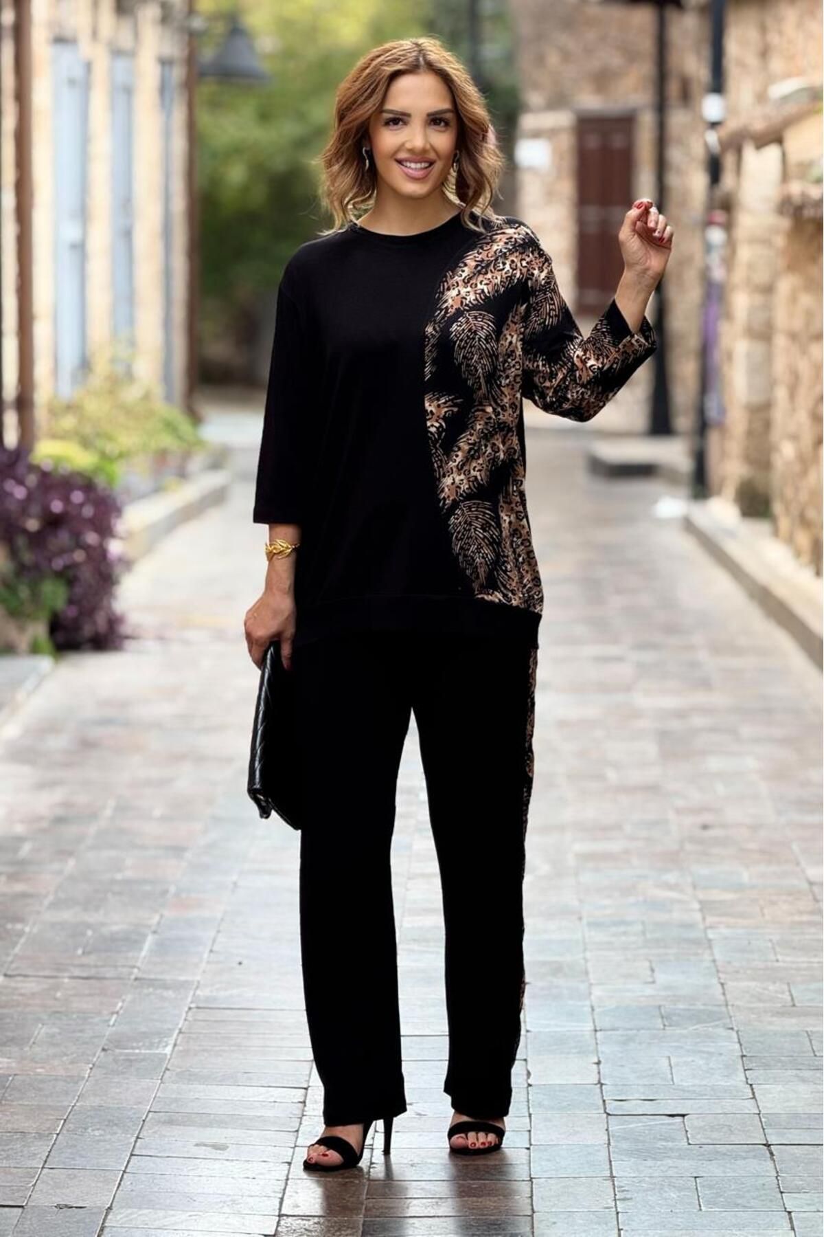 Nevin Kaya Moda-Black Safari Patterned Double Suit 3