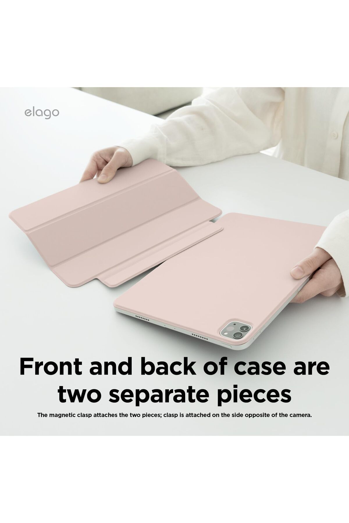 Elago-غطاء مغناطيسي لجهاز iPad Pro مقاس 13 بوصة M4 - وردي رملي مع وظيفة السكون والاستيقاظ التلقائي 4
