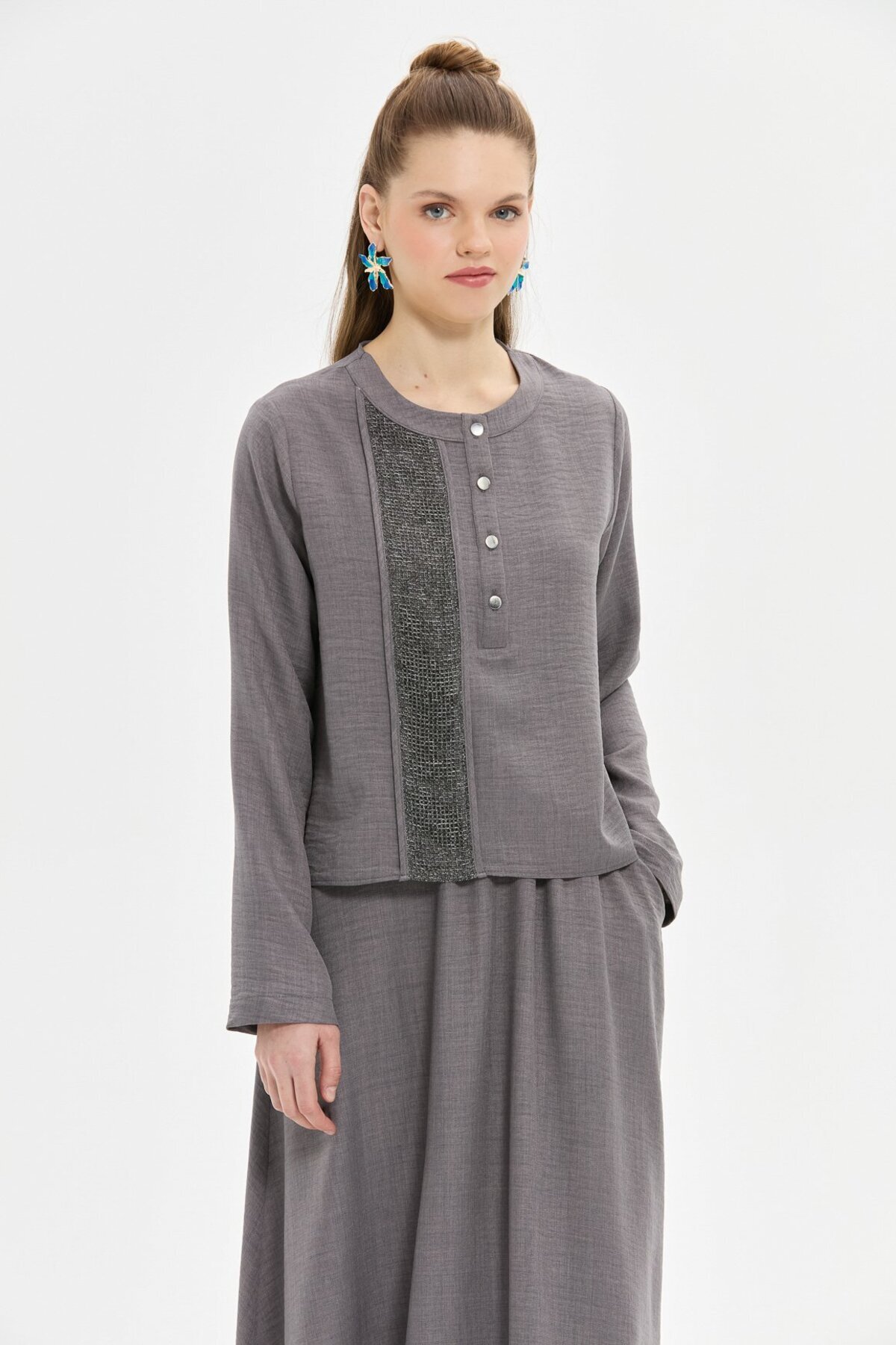 Esswaap-Detailed Skirt Suit Mesh - Anthracite 2