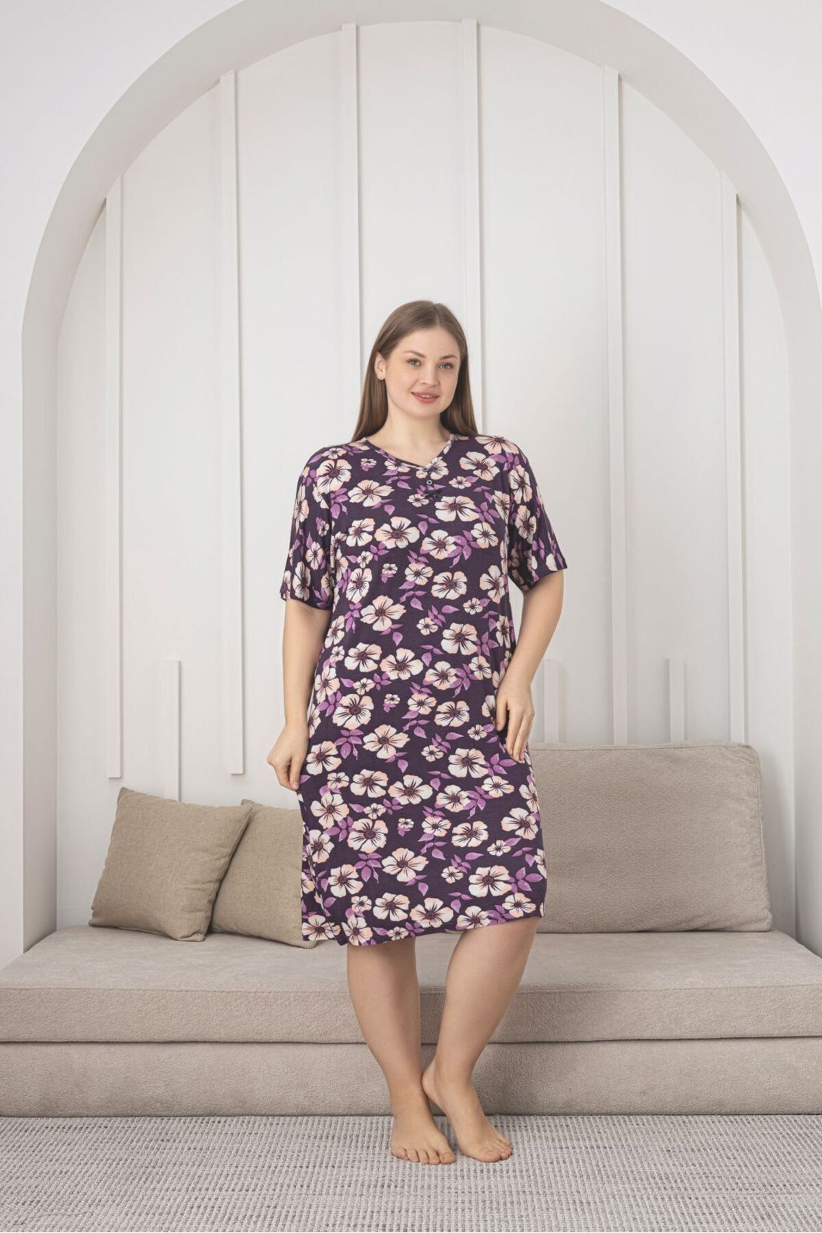 Asel-Large Size Lycra Combed Cotton Dress 1
