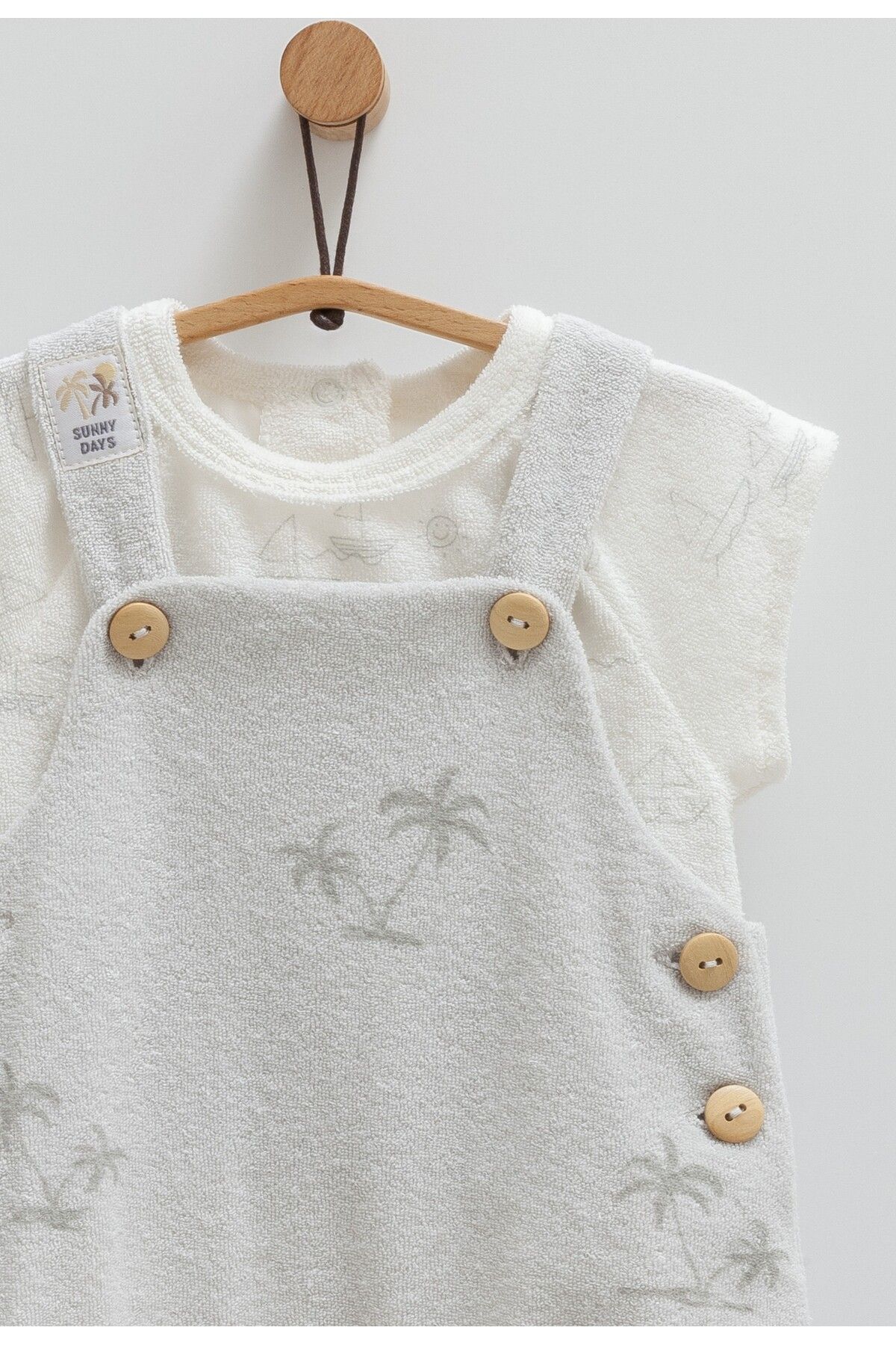 Caramell-Baby Boy Towel Fabric Salopet Soft and Comfortable Design 100% Cotton Palm Pattern Button Detailed 2