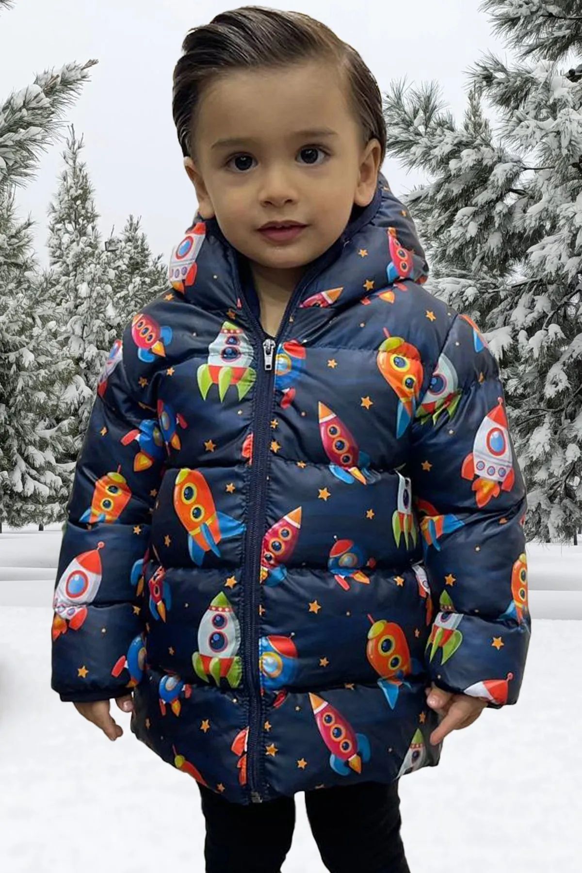 firststops-Parka pentru băiat sport, cu glugă, cu model de rachetă 2
