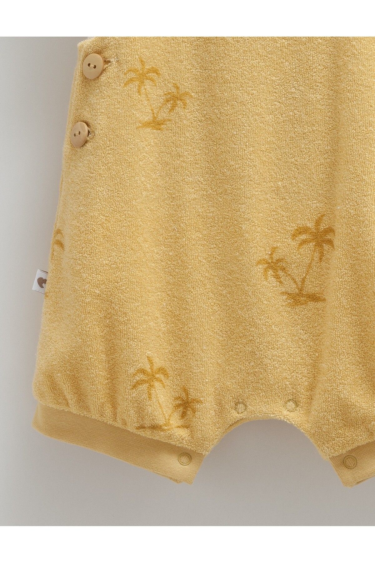 Caramell-Baby Boy Towel Fabric Salopet Soft and Comfortable Design 100% Cotton Palm Pattern Button Detailed 3