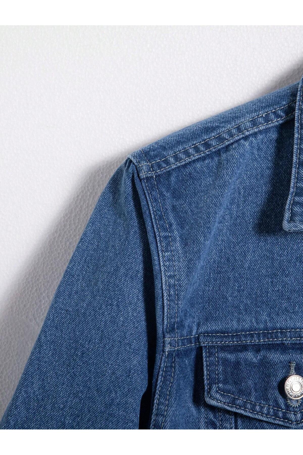 WKM  Erkek Jean Denim Standart Kalıp Cepli Düğmeli Kot Ceket - Görsel 4