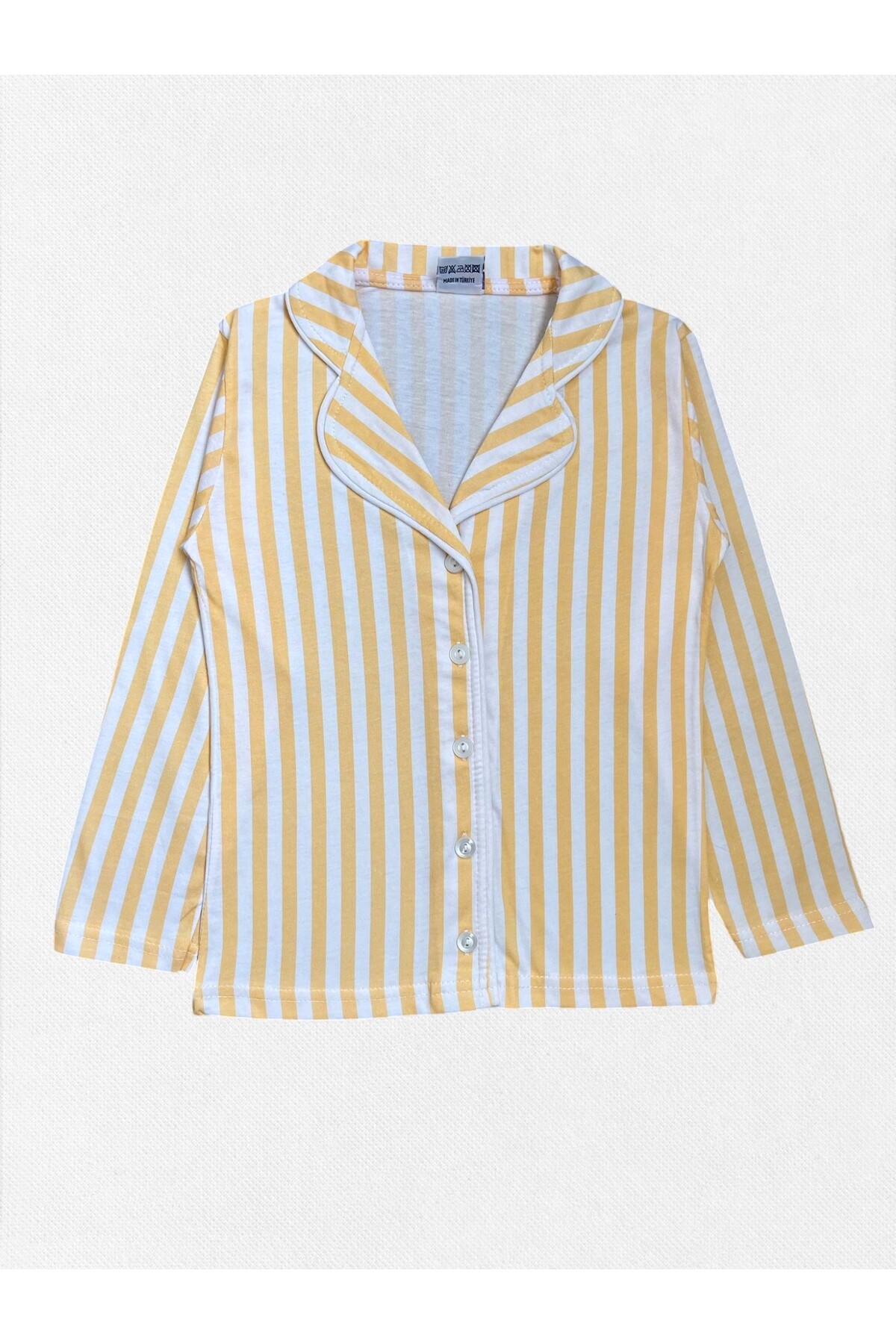 Fil Kids Erkek Çocuk %100 Pamuklu Gömlek Yaka Boydan Düğmeli Sarı Çizgili Biyeli Mevsimlik Pijama Takımı fotoğrafı 4 (önizleme)