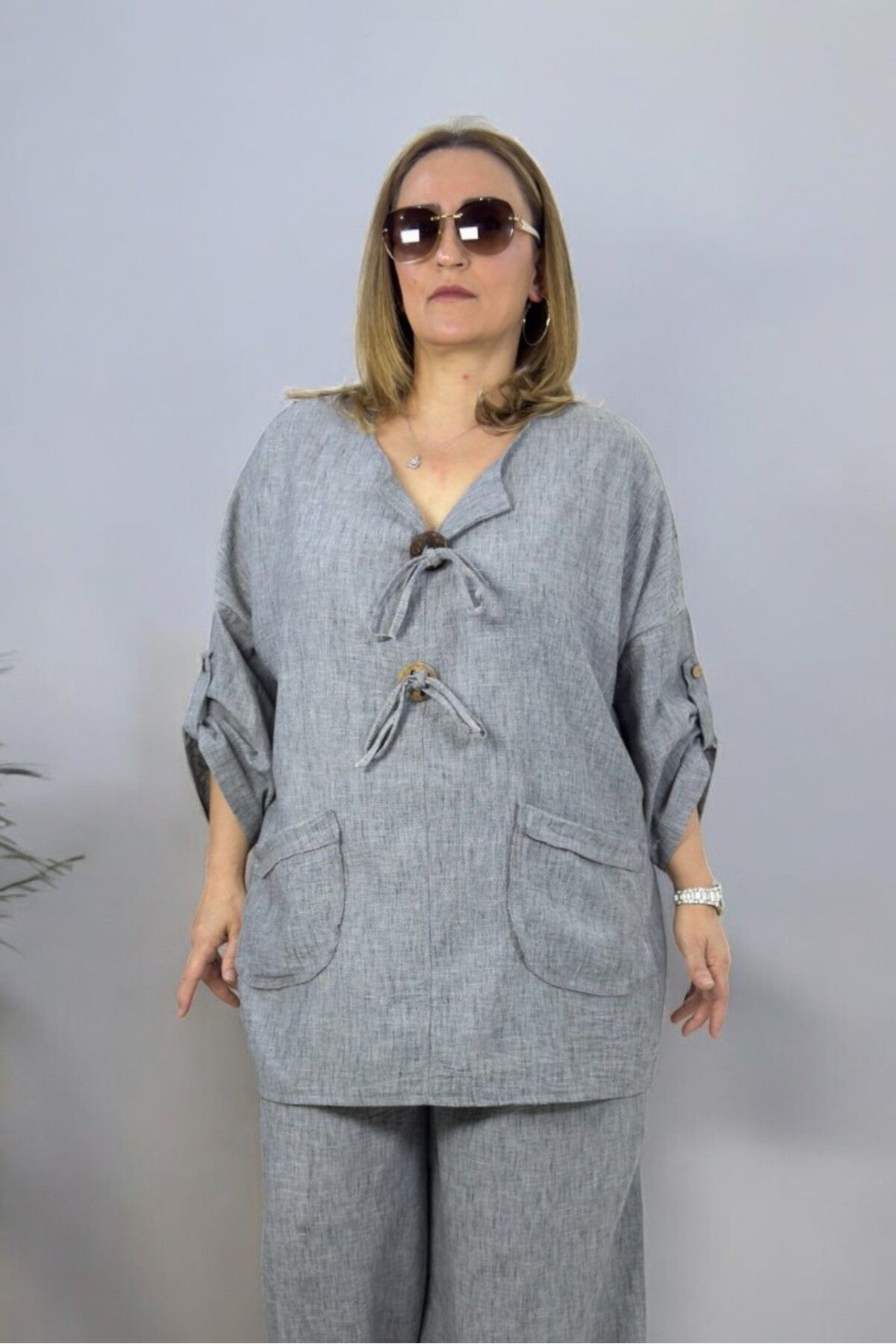 yagmurberen-Thin Linen Tunic and Elastic Pants Oversize Unity Suit 5