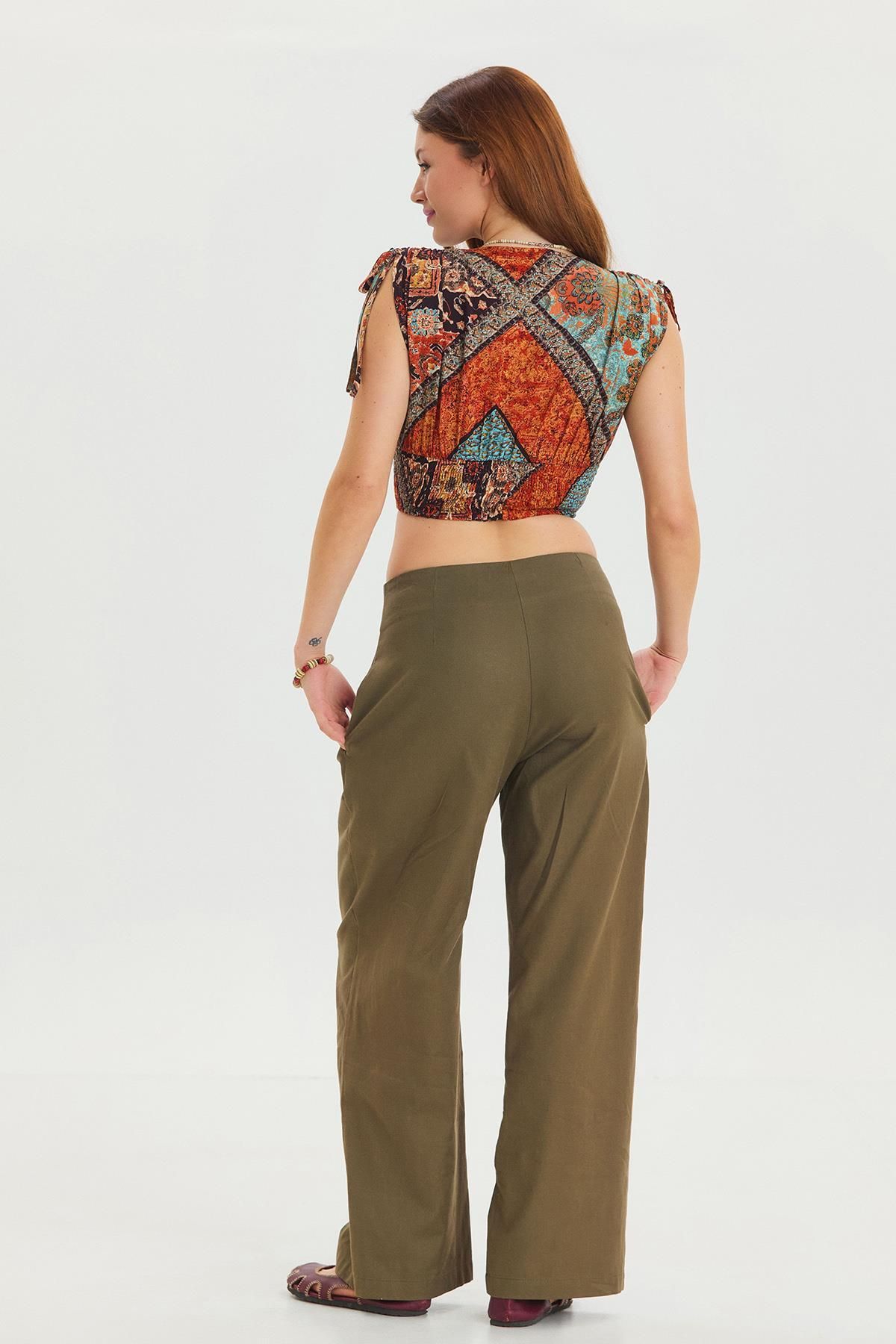 Los banditos-Bohemian Trousers with Pleated Bias Cut Buttons 7
