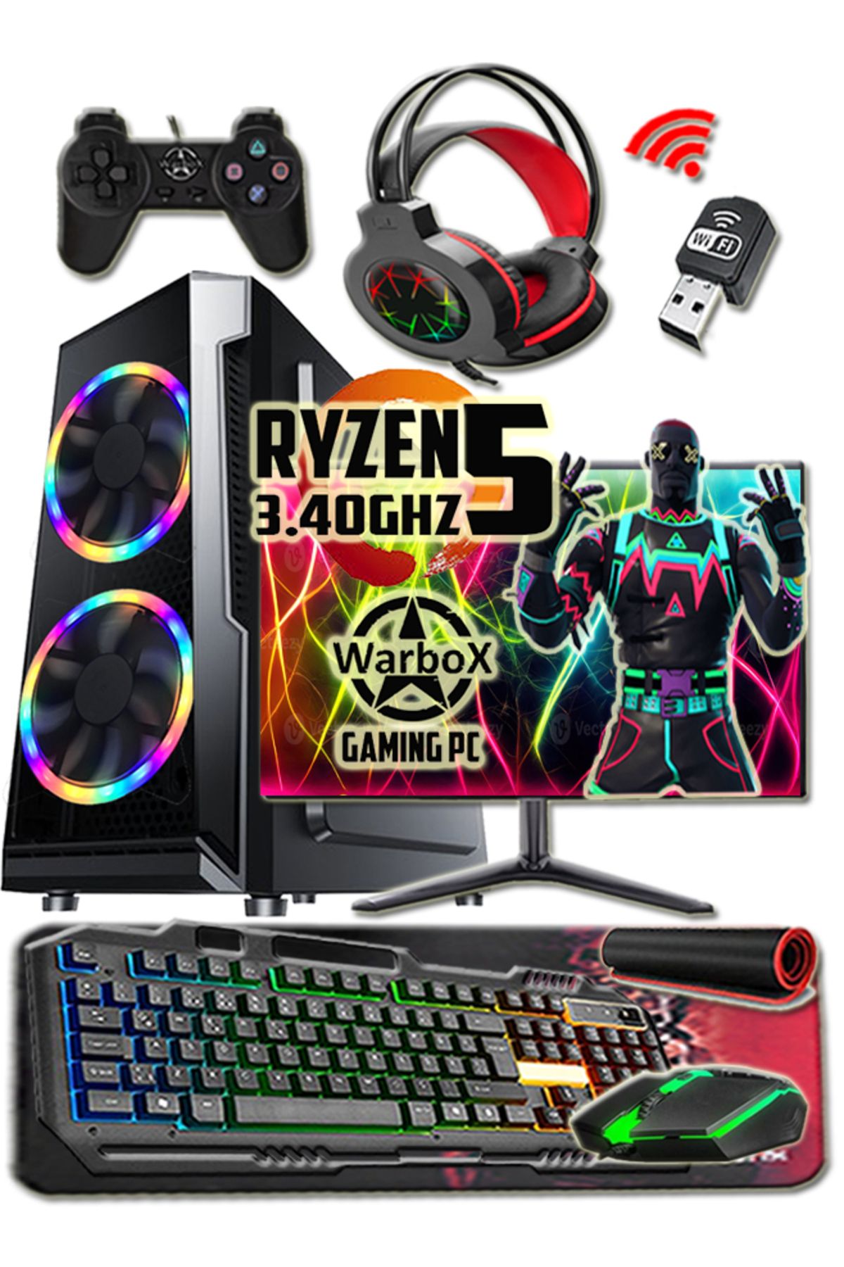 Alpagut Ryzen5 3.60ghz Işlemci 16gb Ddr4 Ram 240gb Ssd R7 240 4gb E.kartı 24" Monitör Gaming Pc