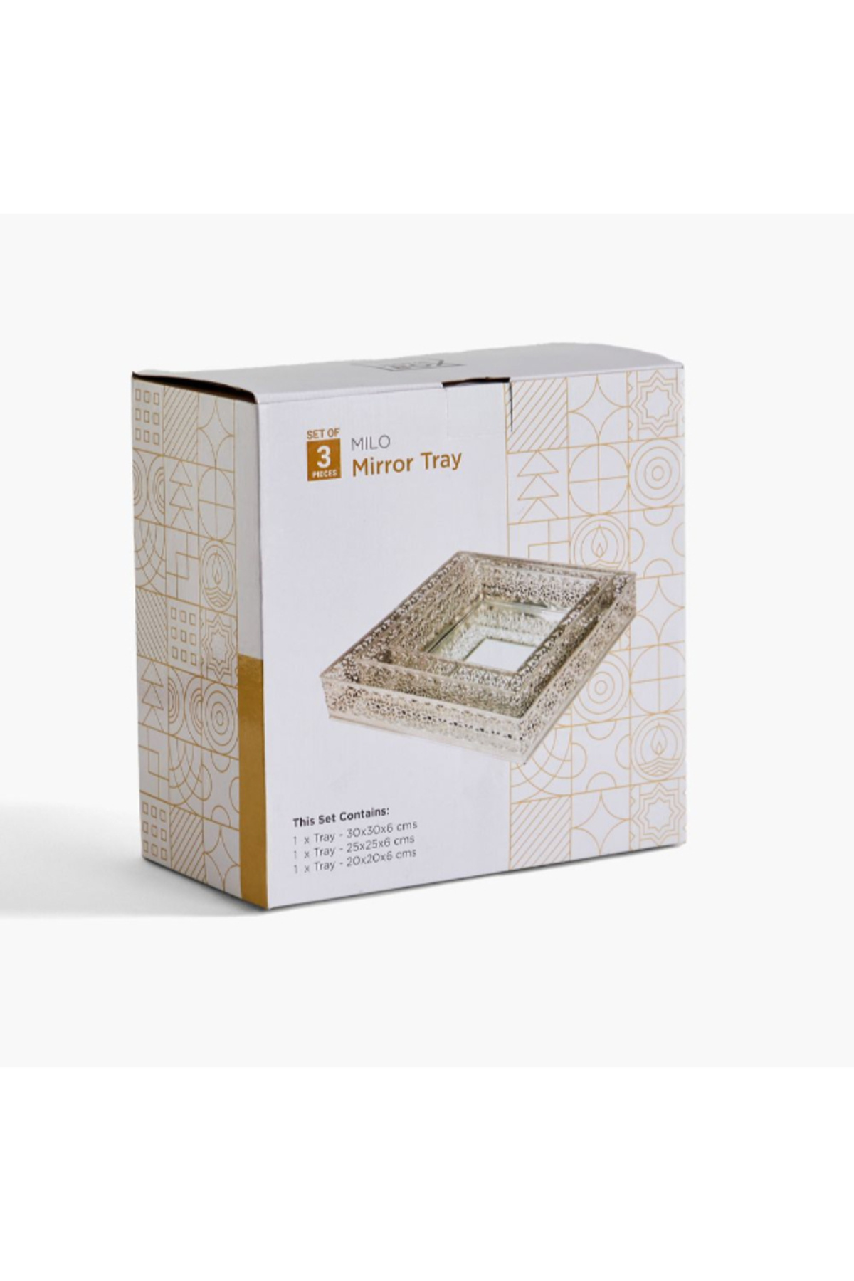 Home Box-Milo 3-Piece Metal Square Perforated Mirror Tray Set 5