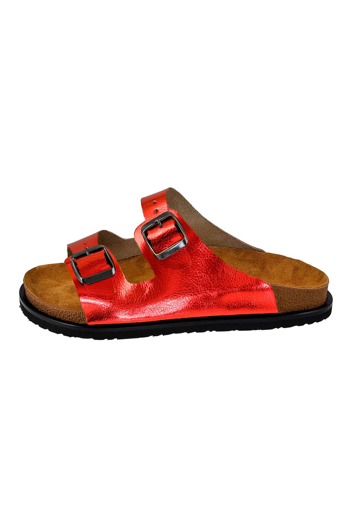 Moosefield-Genuine Leather Shiny Red Women's Slippers 3