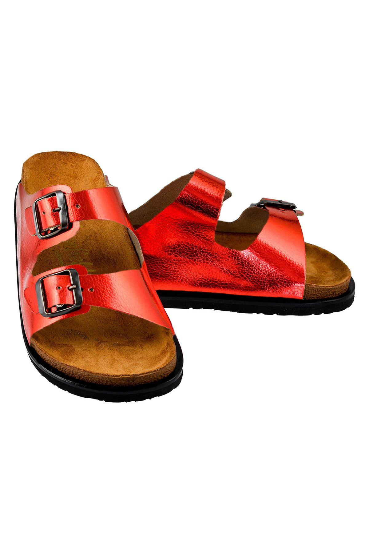 Moosefield-Genuine Leather Shiny Red Women's Slippers 5