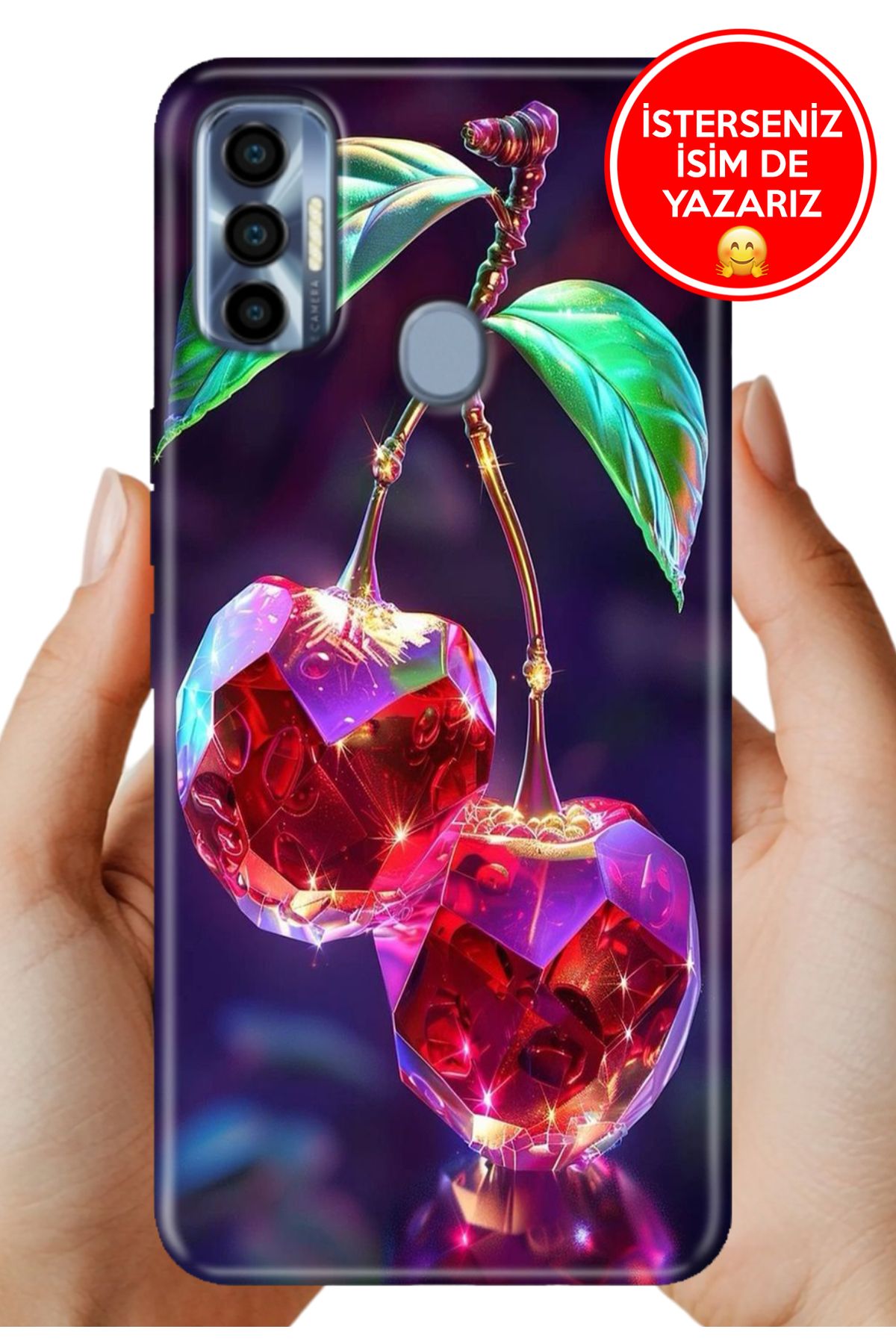 TECNO Spark 7 Pro Kılıf Kamera Korumalı Full Desen Arka Silikon Kristal Kiraz