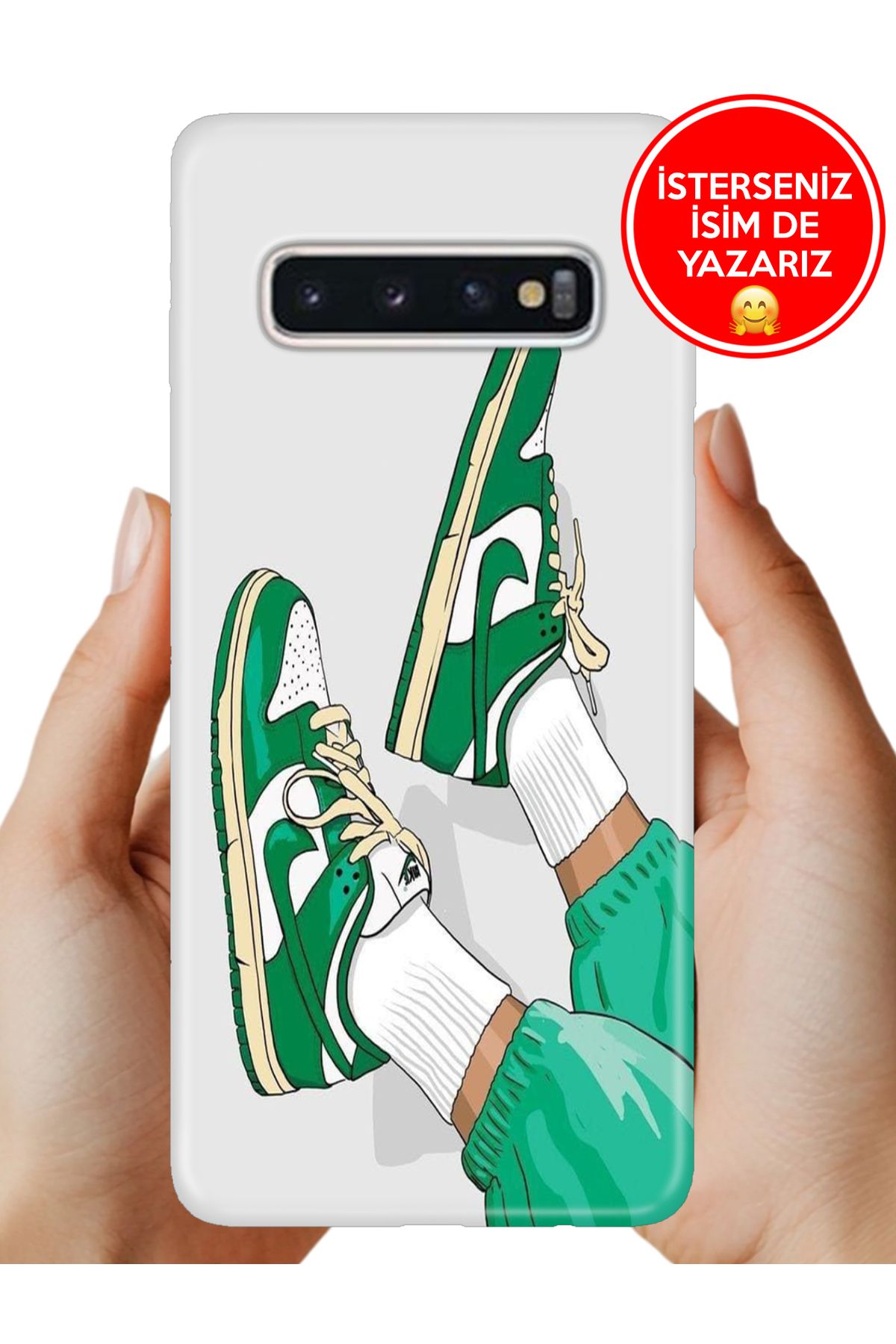 Cekuonline Samsung Galaxy S10+ Plus Kılıf Telefon Kılıfı Tasarım Kapak Yeşil Sneaker