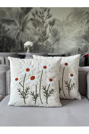 Skhome Papatya Punch işlemeli Kırlent Kılıfı 1 Adet 43x43cm(PNC-109)