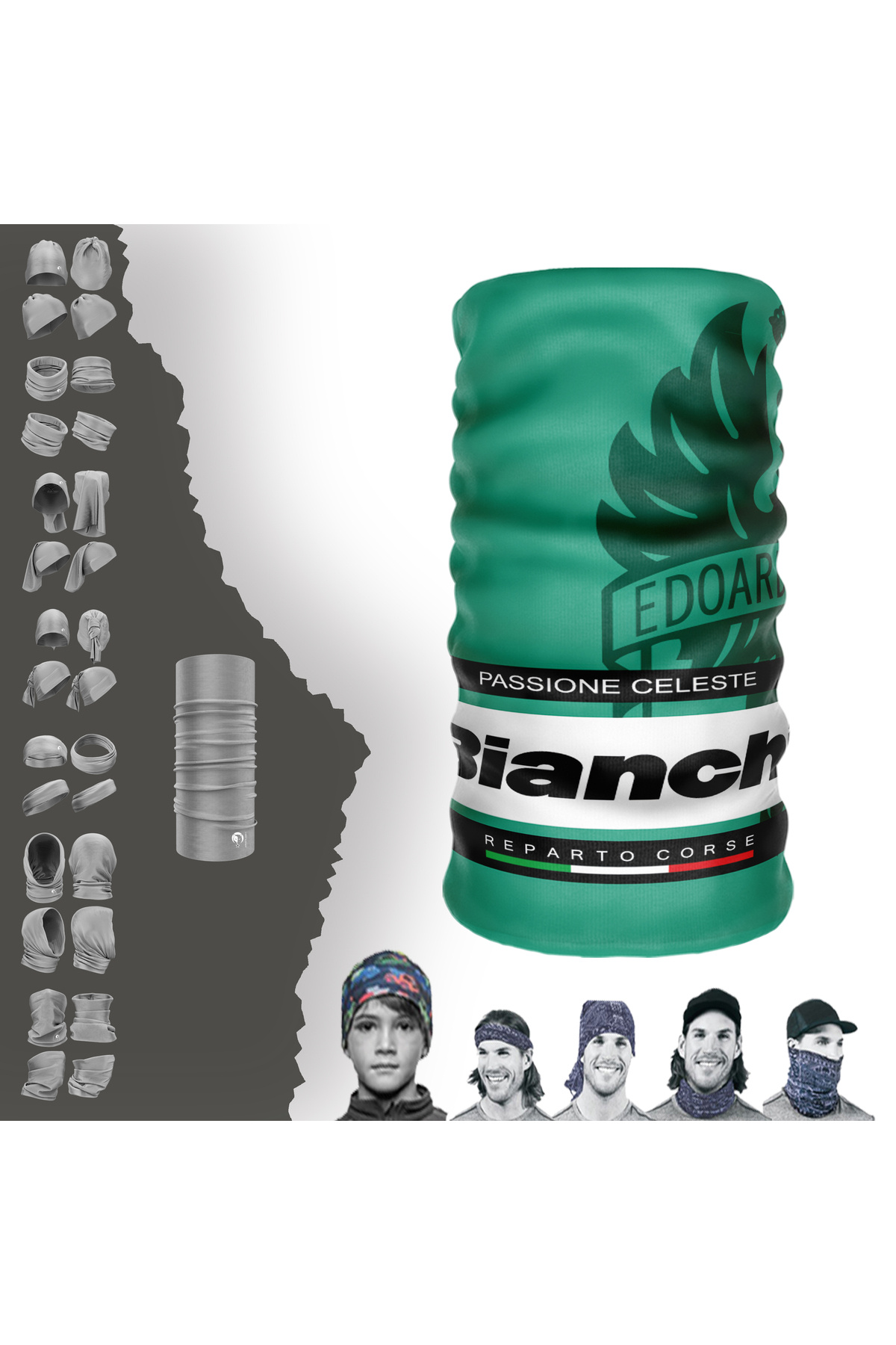 Bianchi-قناع داخل خوذة ركوب الدراجات، طوق رقبة أنبوبي بدون خياطة، رباط شعر 1