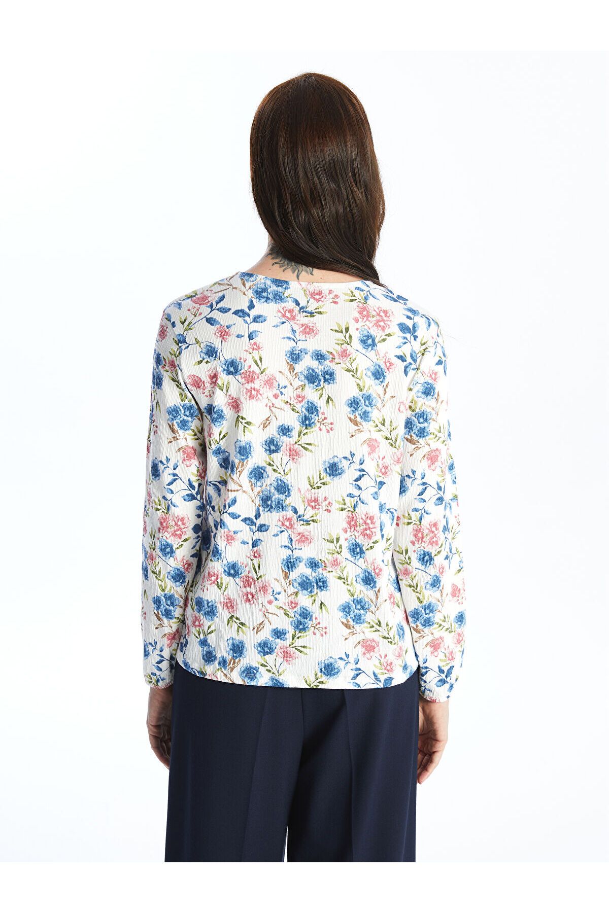 LC Waikiki-Tie Collar Patterned Long Sleeve Women's Blouse 5