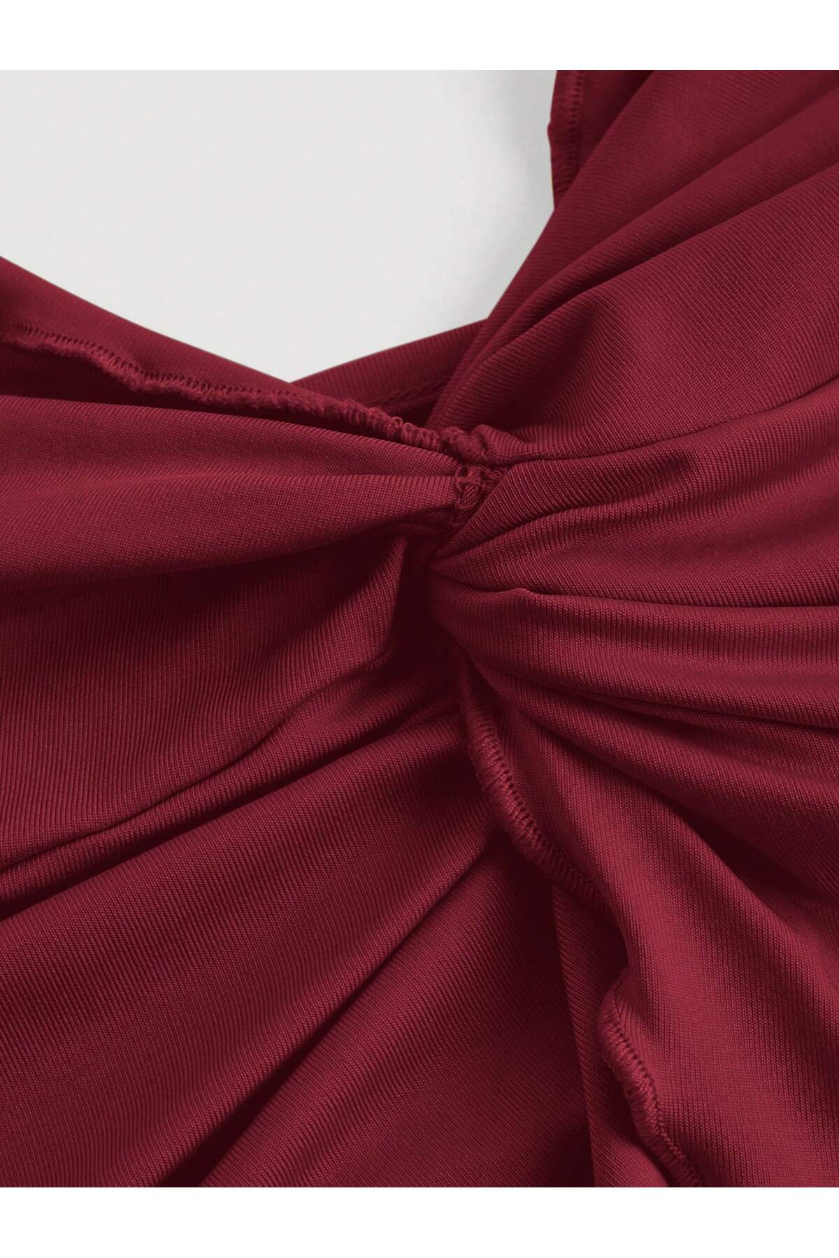 MEREN LİKE YOUR SYLE  Bordo ön büküm ince askılı crop - Görsel 3