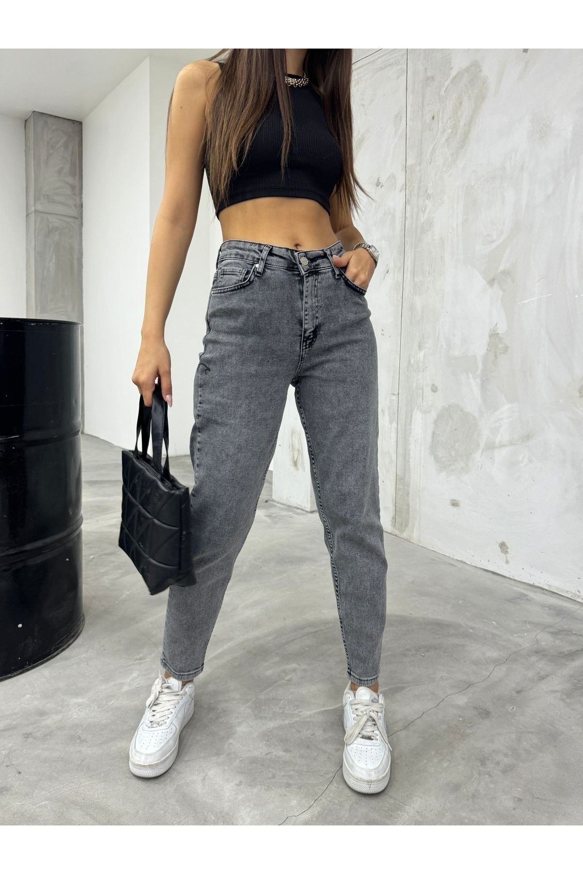 Lisa Aideen Women's Black High Waist Mom Lycra Jeans