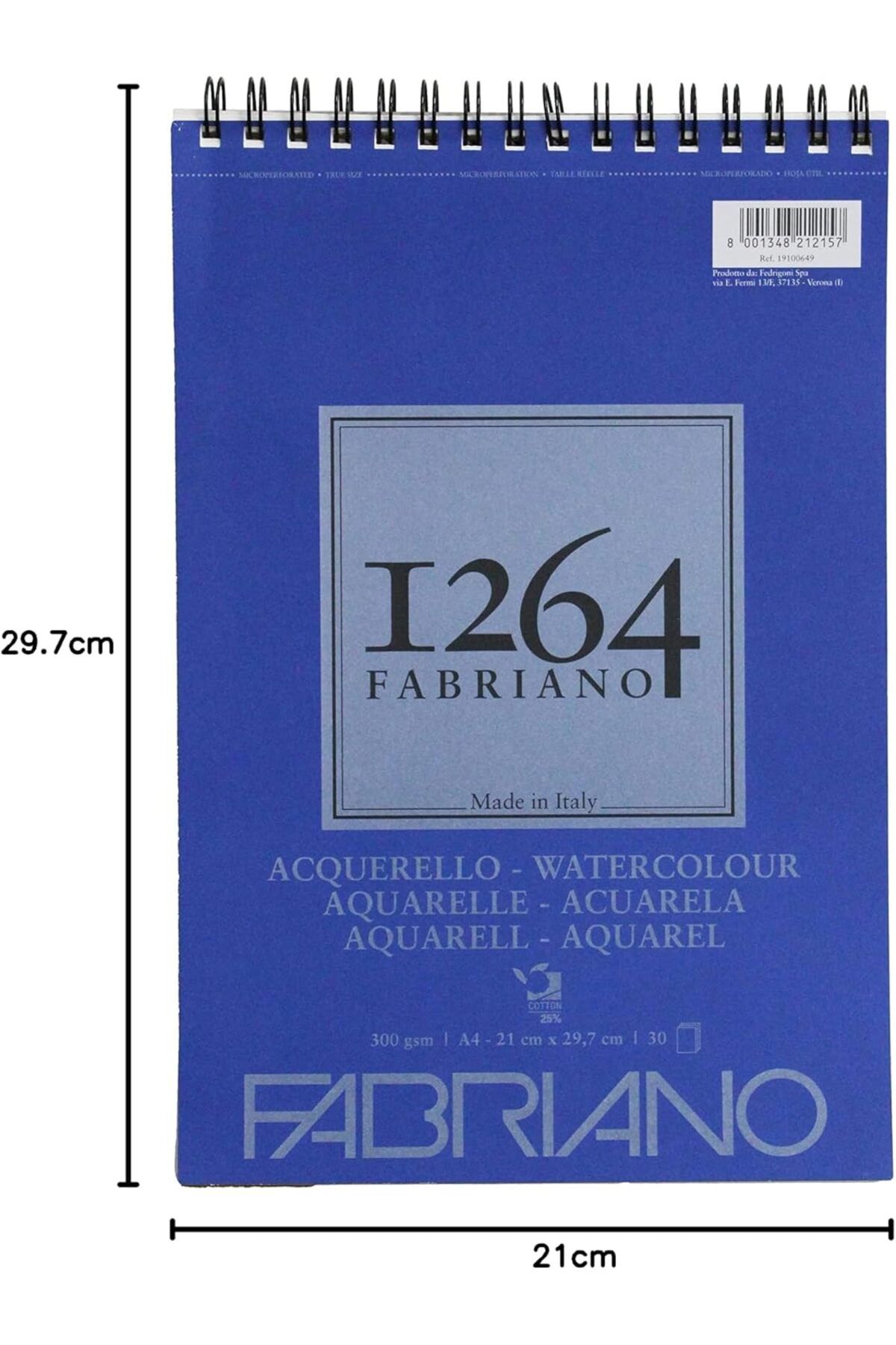 Fabriano-لوحة رسم هونسيل المائية 19100649 ذات الغلاف الحلزوني 1264، 300 جم/م²، مقاس A4، 30 ورقة، لون طبيعي 2