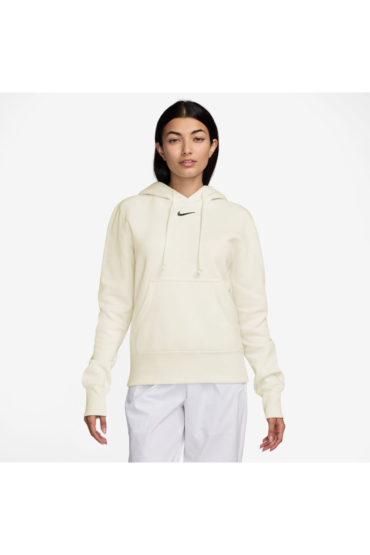 Nike W NSW PHNX FLC STD PO MIKINA - SAIL (ČIERNA)