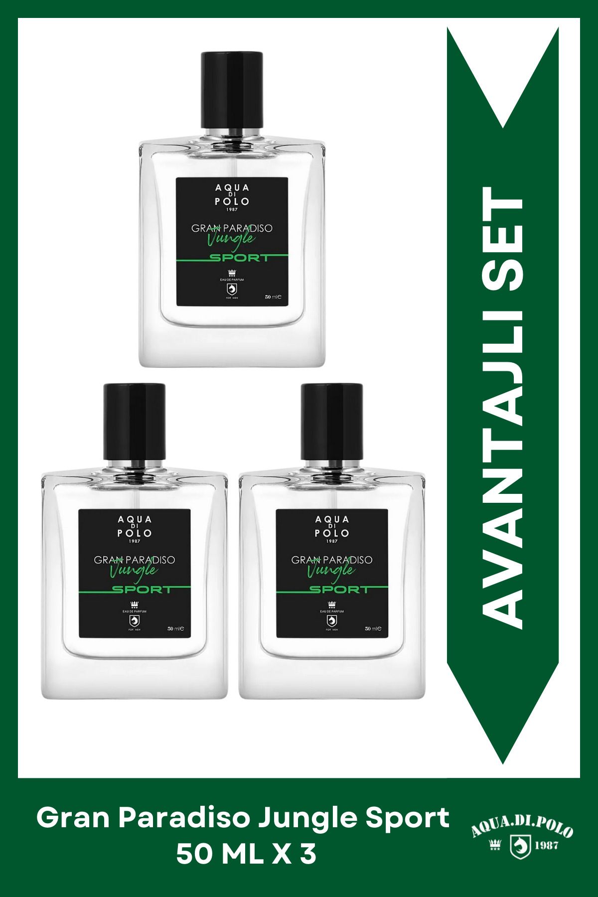 ست عطر مردانه فوجر 50 میلی لیتری 3 تکه چوبی Gran Paradiso Jungle Sport Stcc021158 Aqua Di Polo 1987