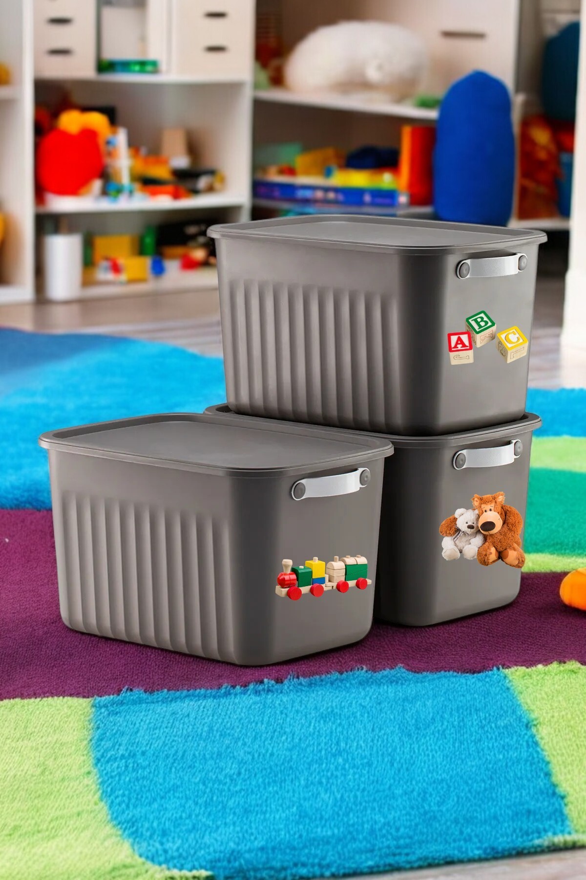 hemlife-3-Piece Multi-Purpose Toy Storage Box 15 Lt Volume Plastic Organizer Storage Box with Handle 3