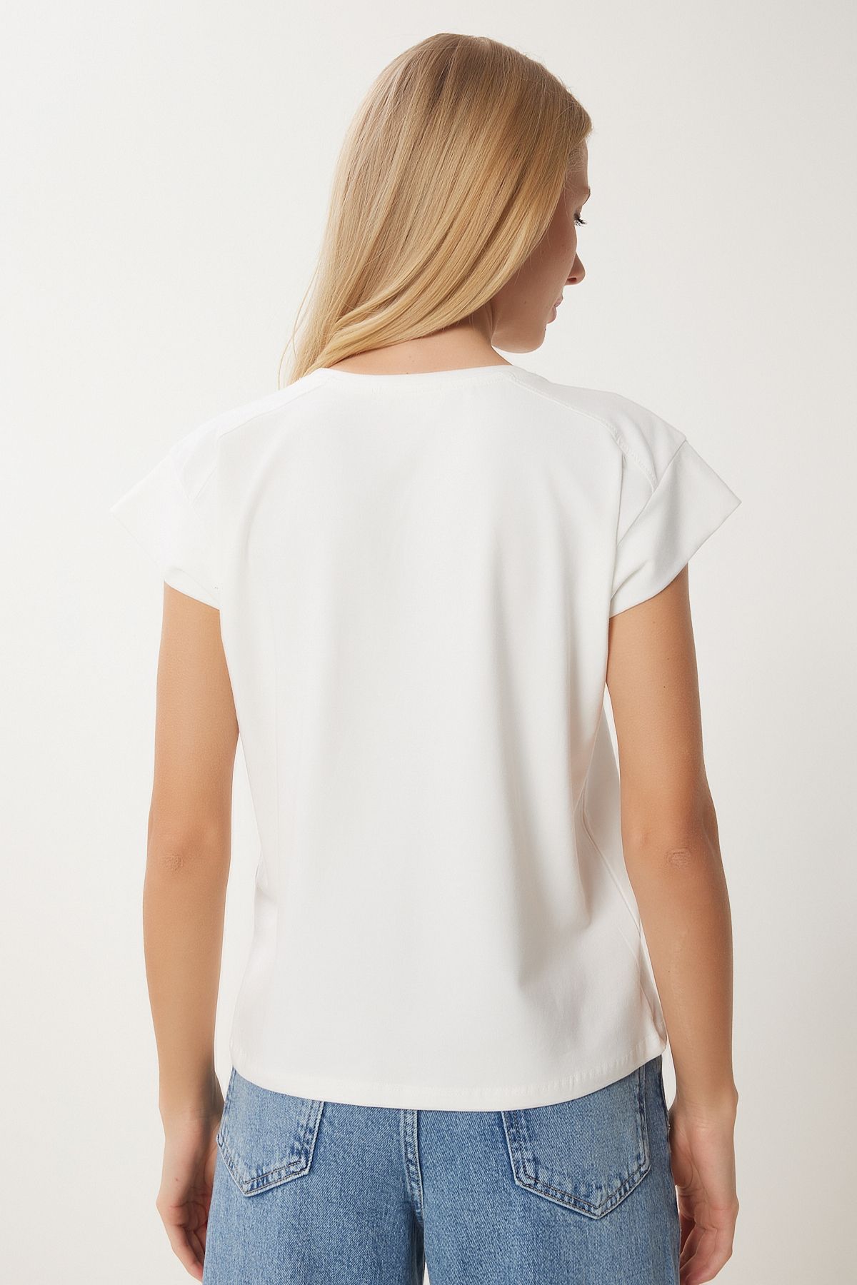 Happiness İstanbul-Damen Bone Basic Strick-T-Shirt HW00017 5
