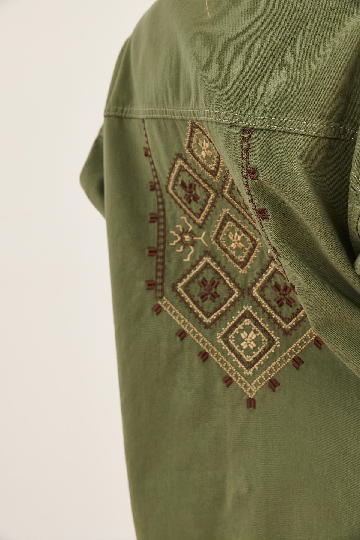 Olalook  Kadın Haki Omuz ve Sırt Nakış Detaylı Pamuk Gabardin Ceket CKT-19000430 - Görsel 8